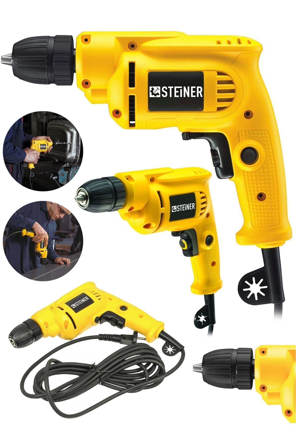 SerenityHaven Alman 1400 Watt 10 Mm Professional Bakır Sargılı Kablolu Darbesiz Vidalama Matkap Sarı