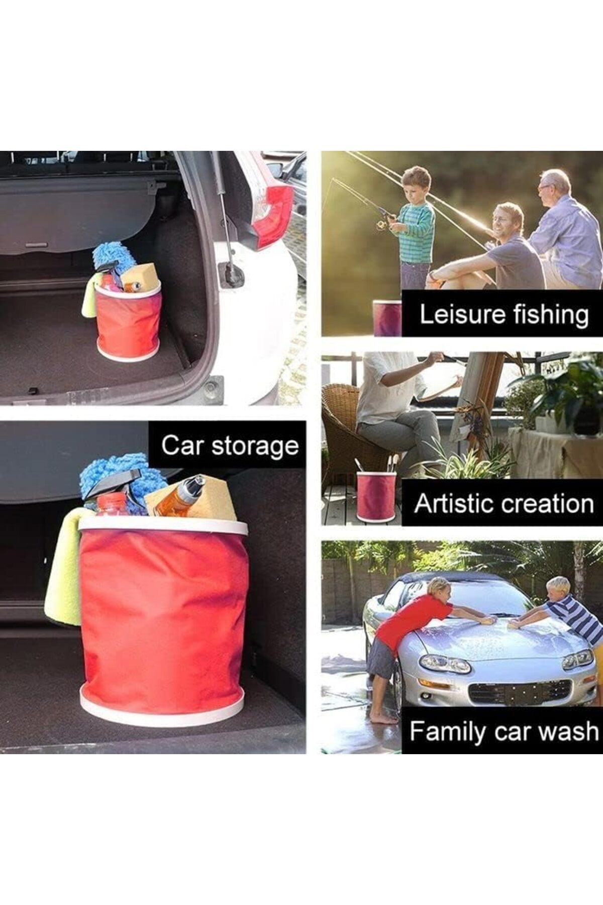 دلو ماء قابل للطي والحمل، سعة 9-11 لترًا، أحمر - مناسب للسفر والتخييم والبستنة وغسيل السيارات