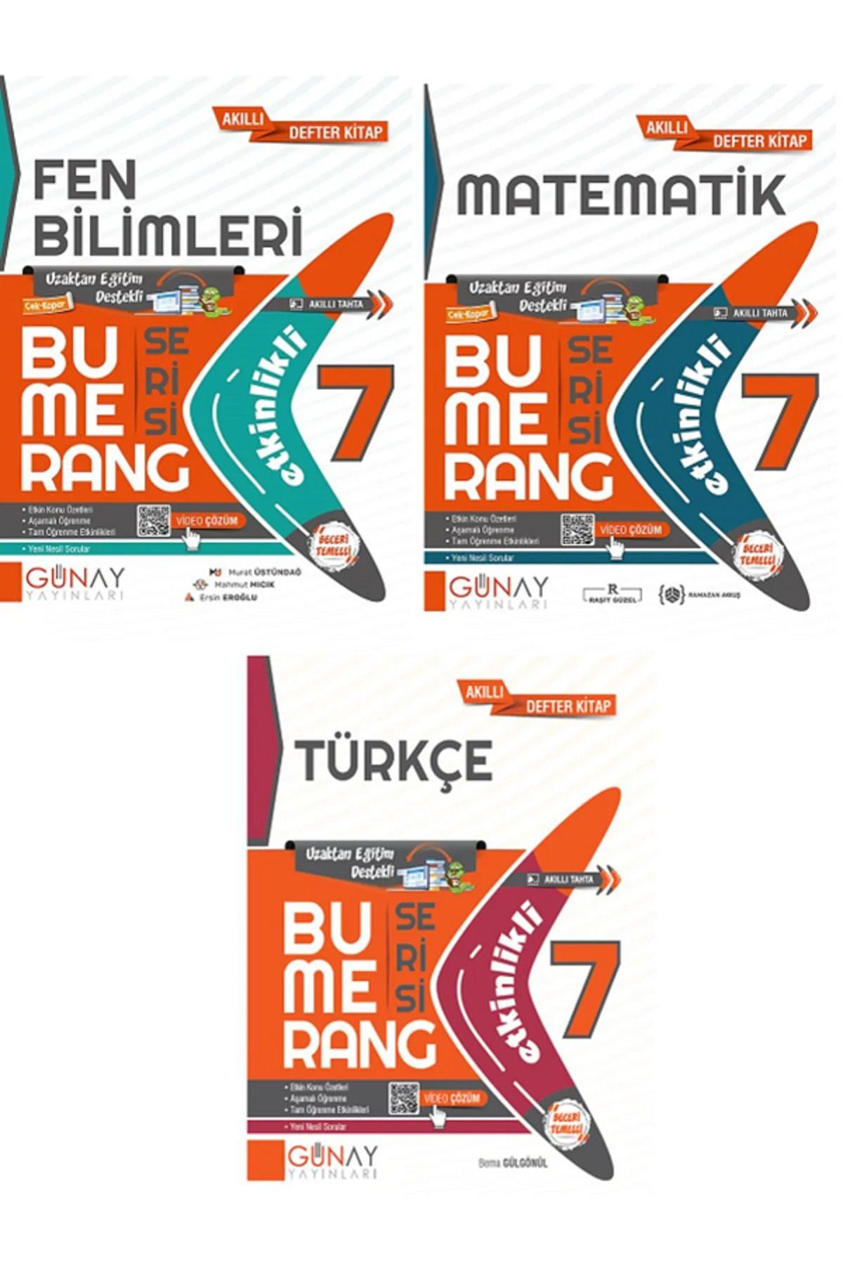 Evrensel İletişim Yayınları 7.Sınıf Günay Bumerang Matematik + Türkçe + Fen Etkinlikli Akıllı Defter Kitap / Video Çözüm 3 KİTAP