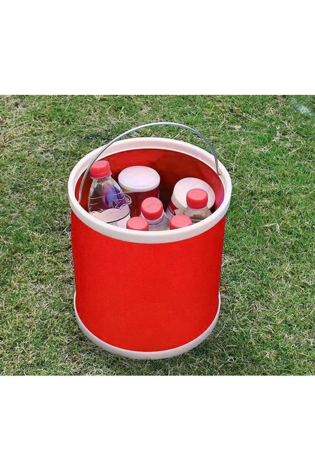 دلو ماء قابل للطي والحمل، سعة 9-11 لترًا، أحمر - مناسب للسفر والتخييم والبستنة وغسيل السيارات