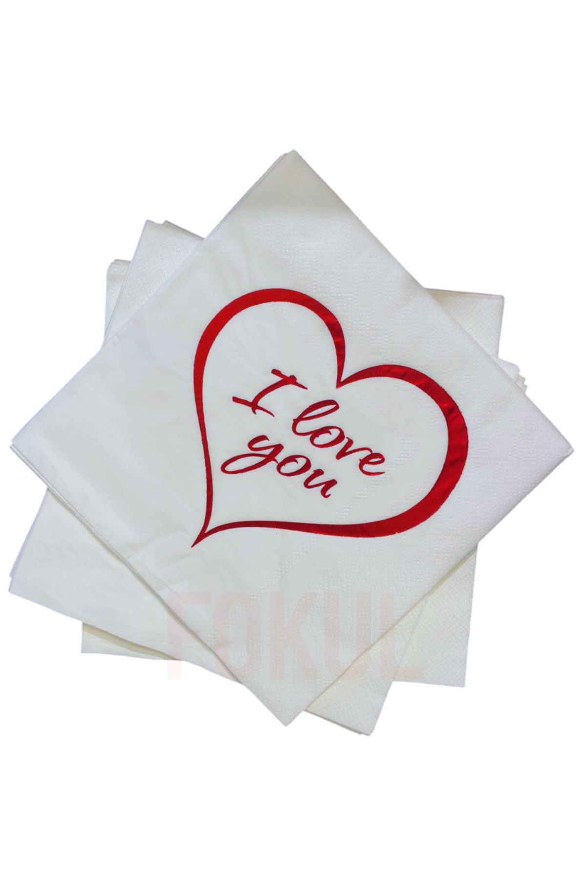 FOKUL Sevgililer Günü 16 Adet I Love You Baskılı Varaklı Peçete Özel Gün Kutlama Peçetesi