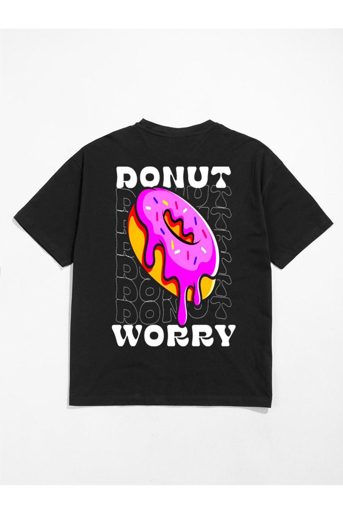 MODA Unisex Oversize Kalıp Donut Worry Baskılı T-Shirt