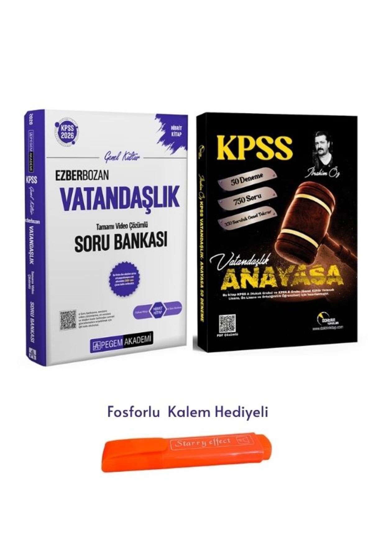 Pegem Akademi Yayıncılık Pegem ve Doktrin 2026 KPSS Vatandaşlık Soru Bankası ve 50 Deneme + Fosforlu Kalem Hediyeli (2 Kitap)