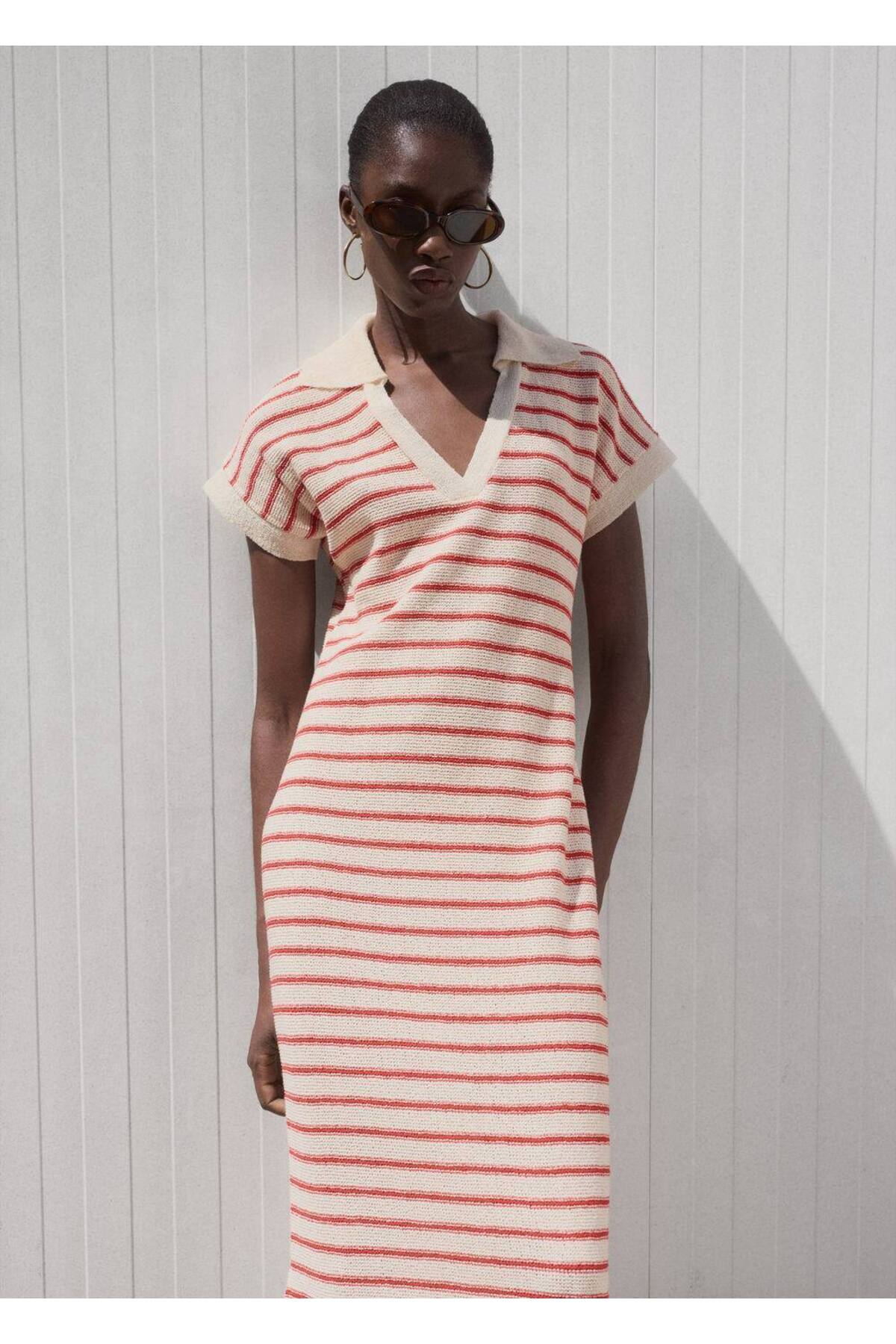 Çizgili uzun örgü elbise
