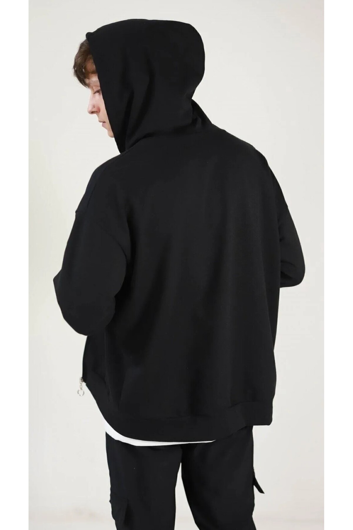 Syndra Siyah Iki Iplik Basic Oversize Hırka görsel 5