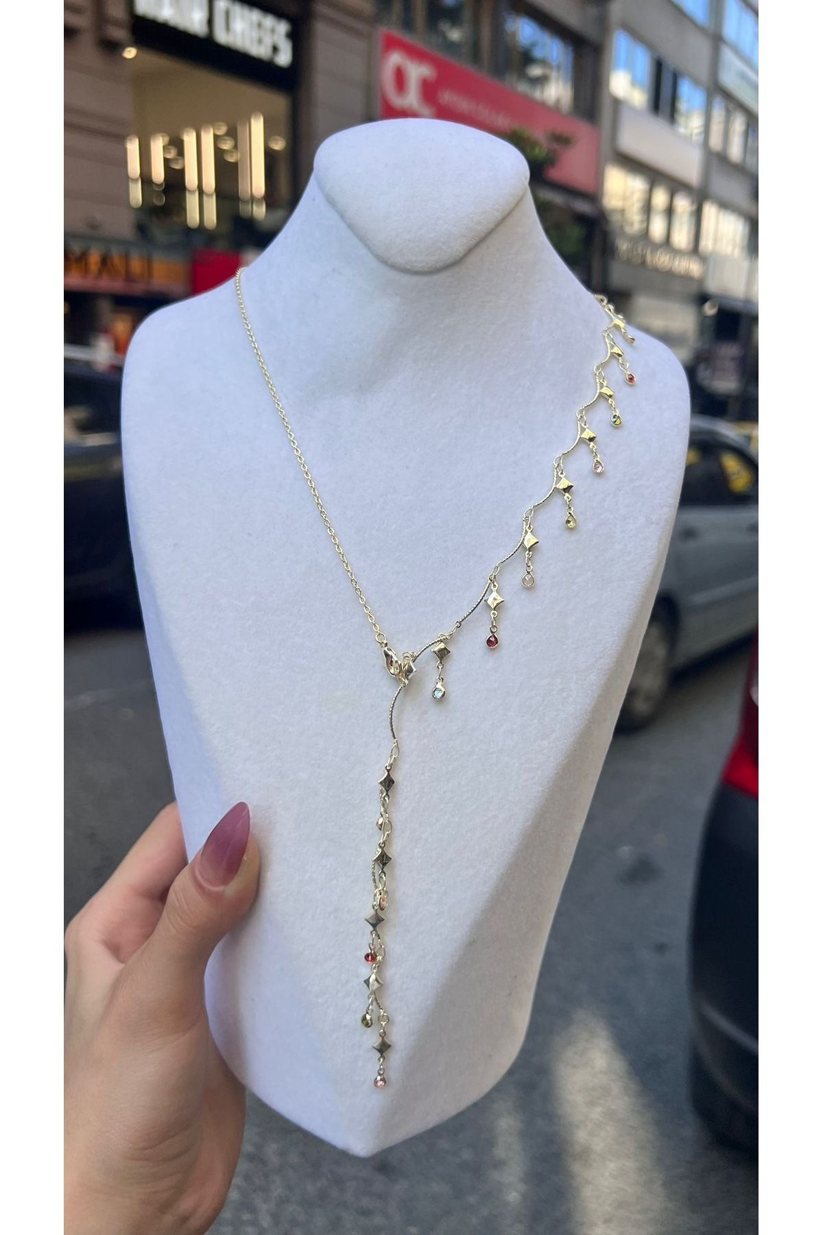 shop Renkli Taş Sallantılı Y model Kolye