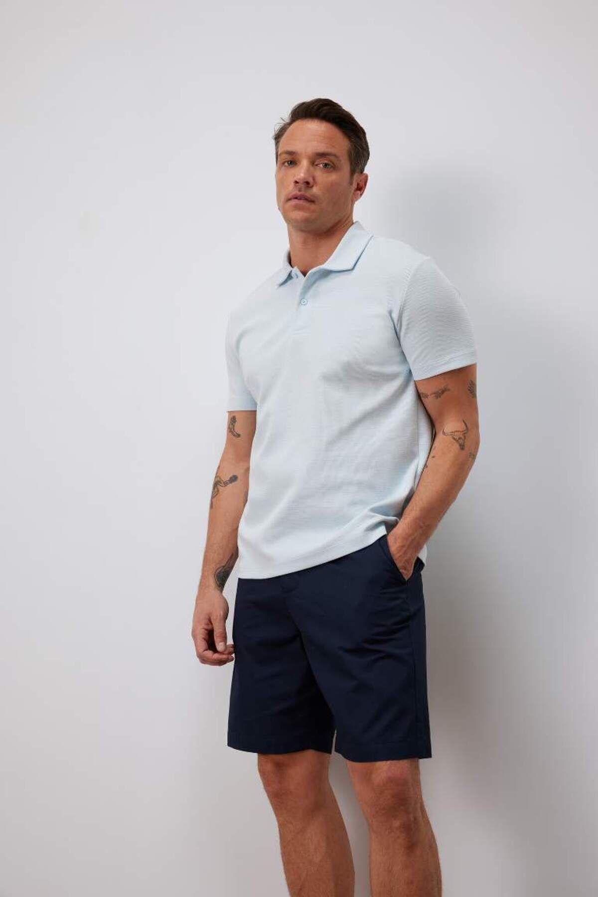 DeFacto-Tricou polo cu mânecă scurtă, texturat, de bază, sezon nou 3