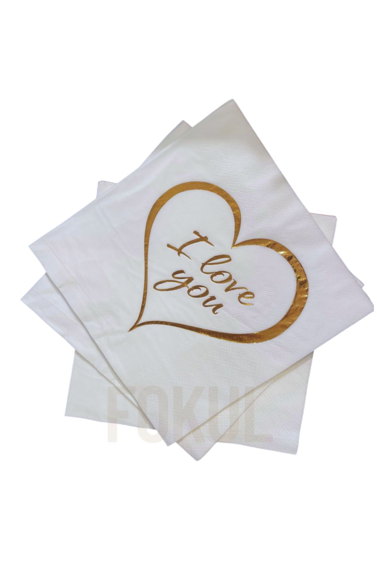 FOKUL Sevgililer Günü 16 Adet I Love You Baskılı Gold Varaklı Peçete Özel Gün Kutlama Peçetesi