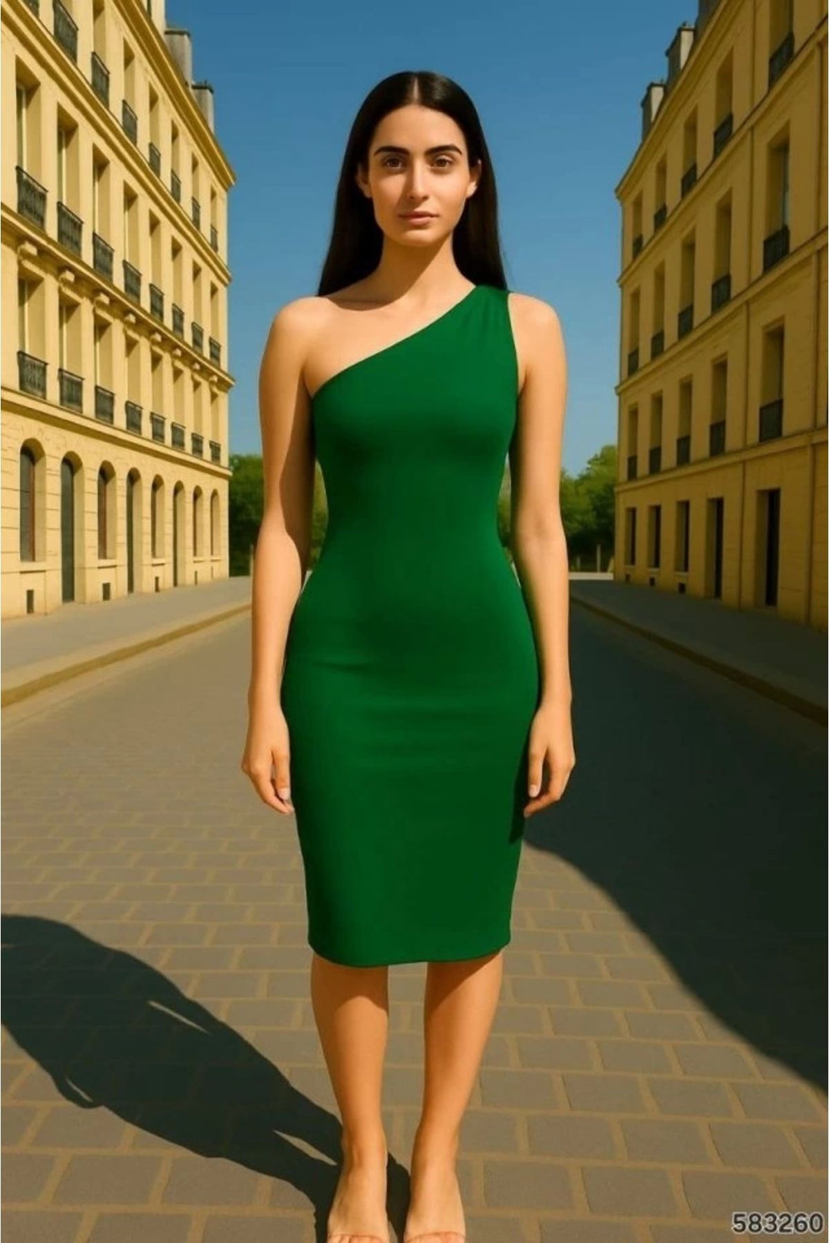 Butik Kadın Sendy Kumaş Tek Omuz Midi Boy Elbise