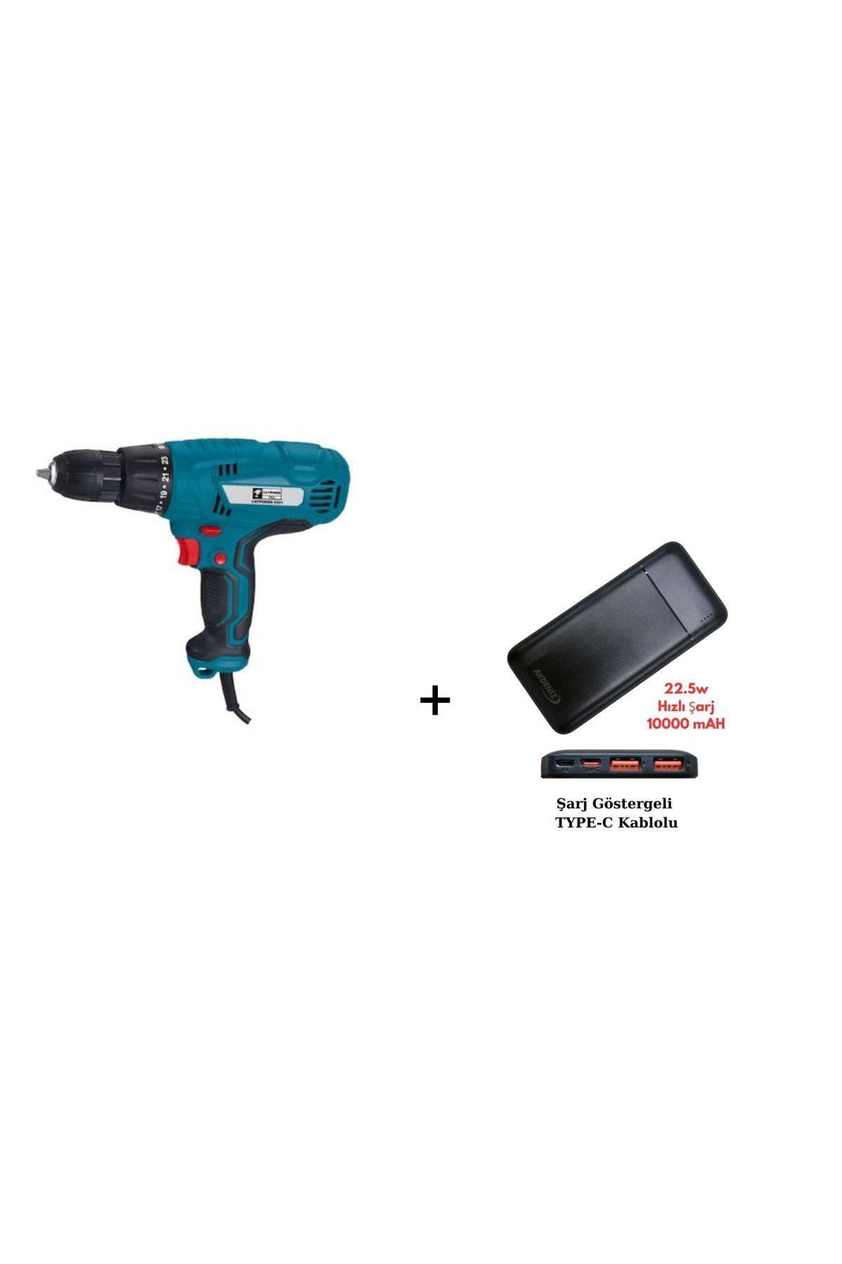 SerenityHaven Catpower 5321 Darbesiz Torklu Matkap 10Mm - CAT5321 + Akdeniz Taşınabilir Şarj Cihazı (Model: S125Q