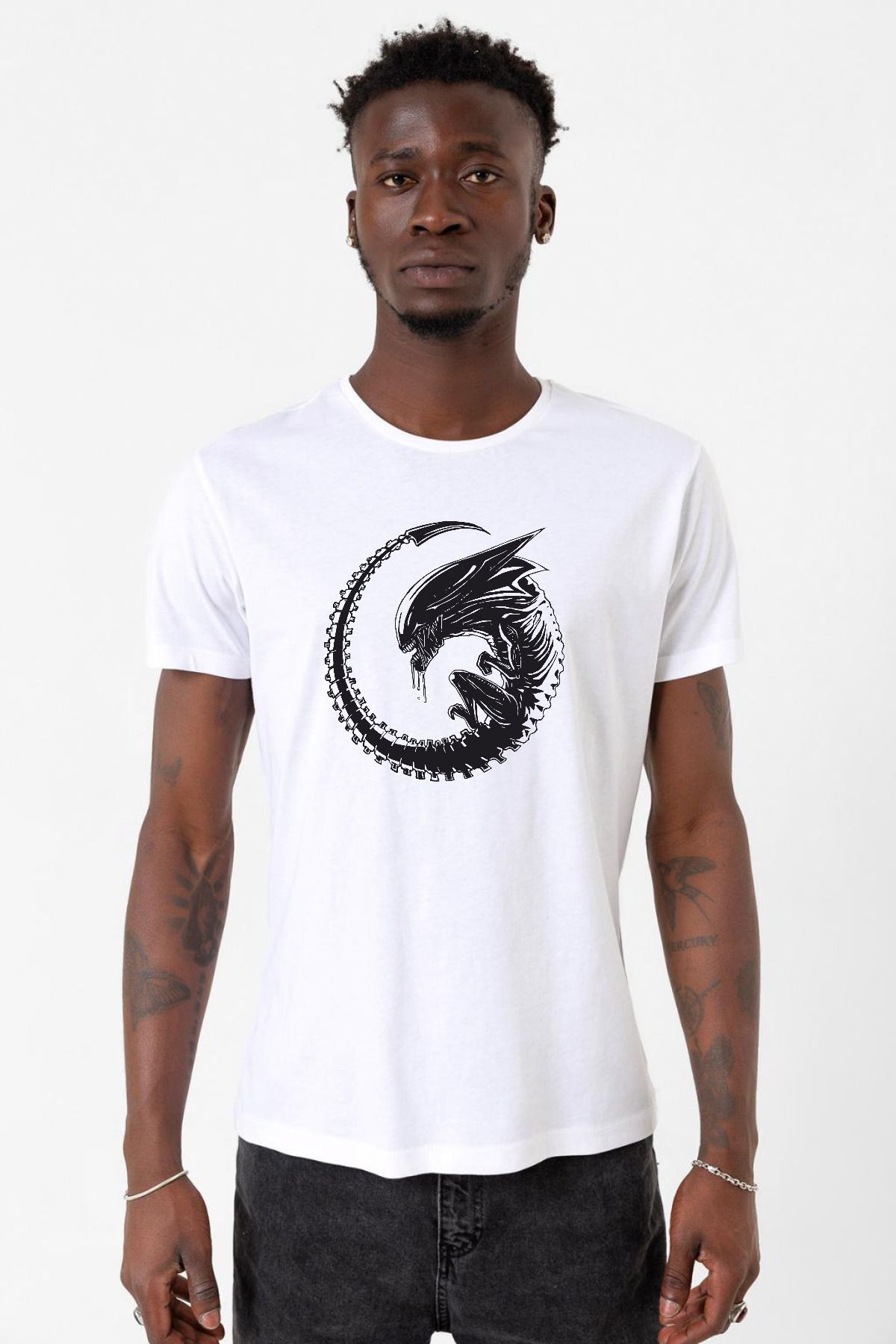 Tshirthane Allien Xenomorph Beyaz Erkek Bisikletyaka Tshirt