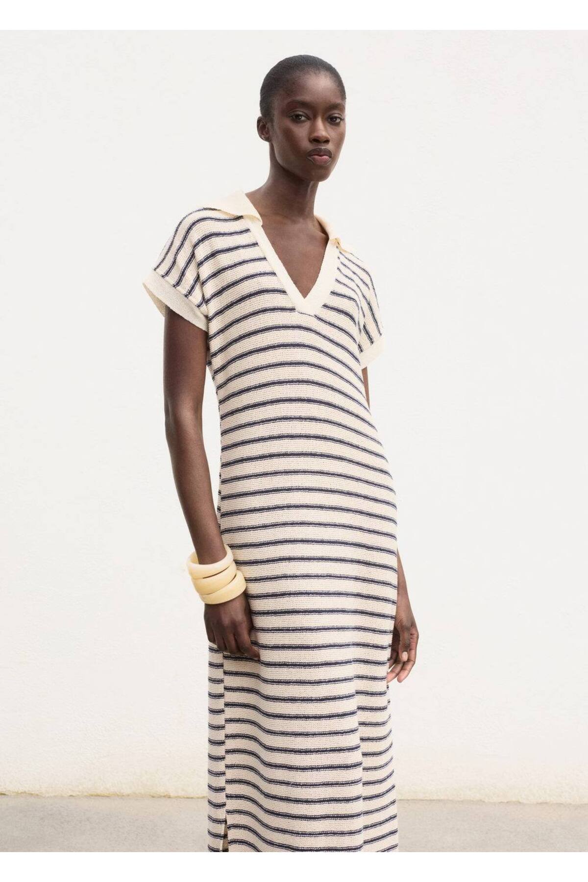 Çizgili uzun örgü elbise