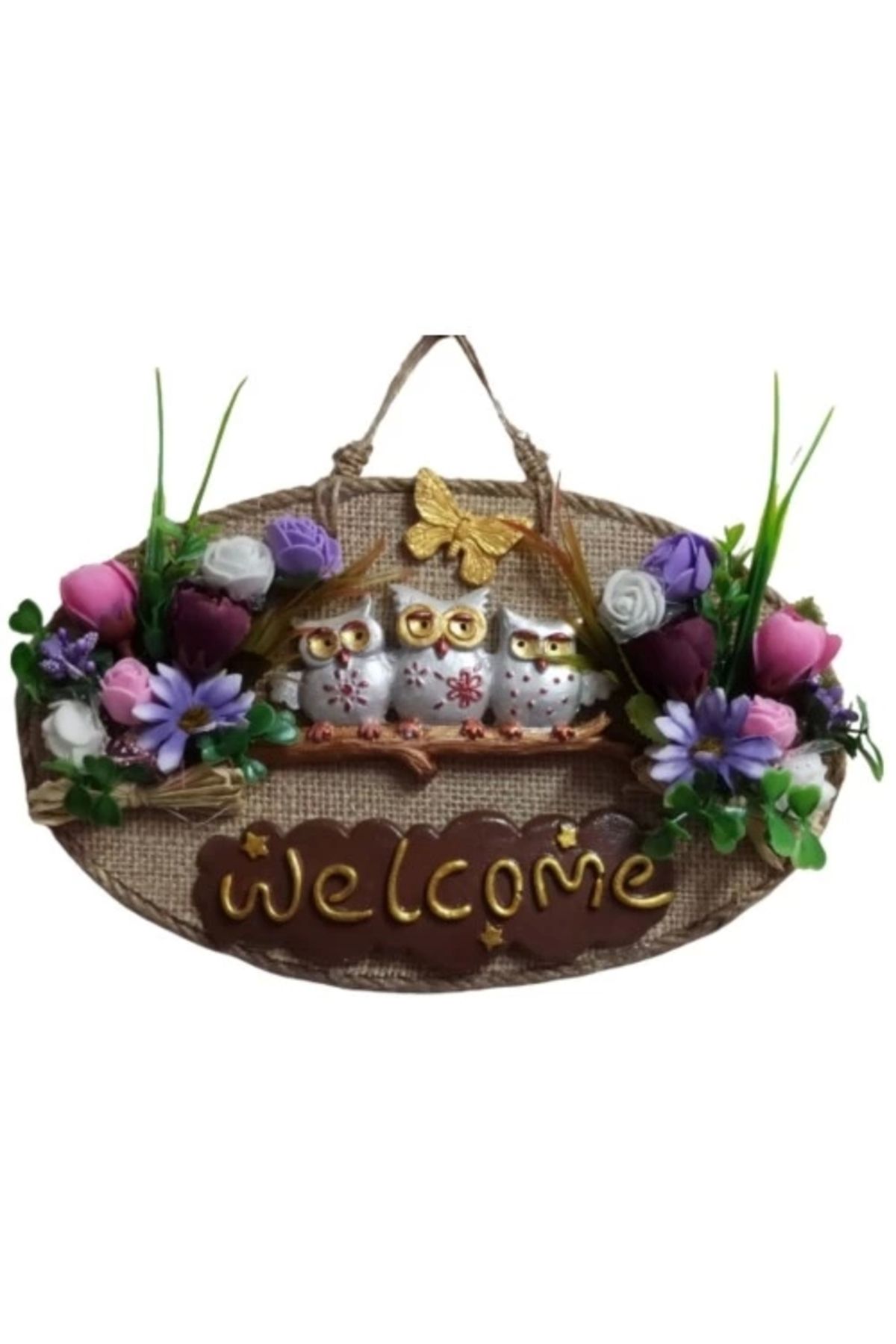 Lenaca Baykuş Ailesi Welcome Yazılı Kapı Süsü
