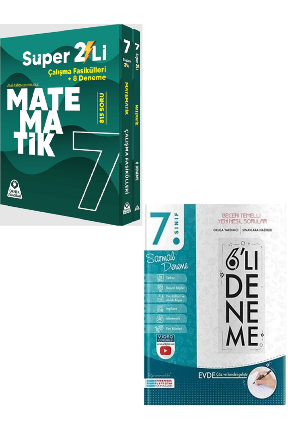 Evrensel İletişim Yayınları 7.Sınıf Örnek Akademi Matematik Süper 2'Li + 7.Sınıf Evrensel 6'Lı Sıralı Deneme / 3 KİTAP
