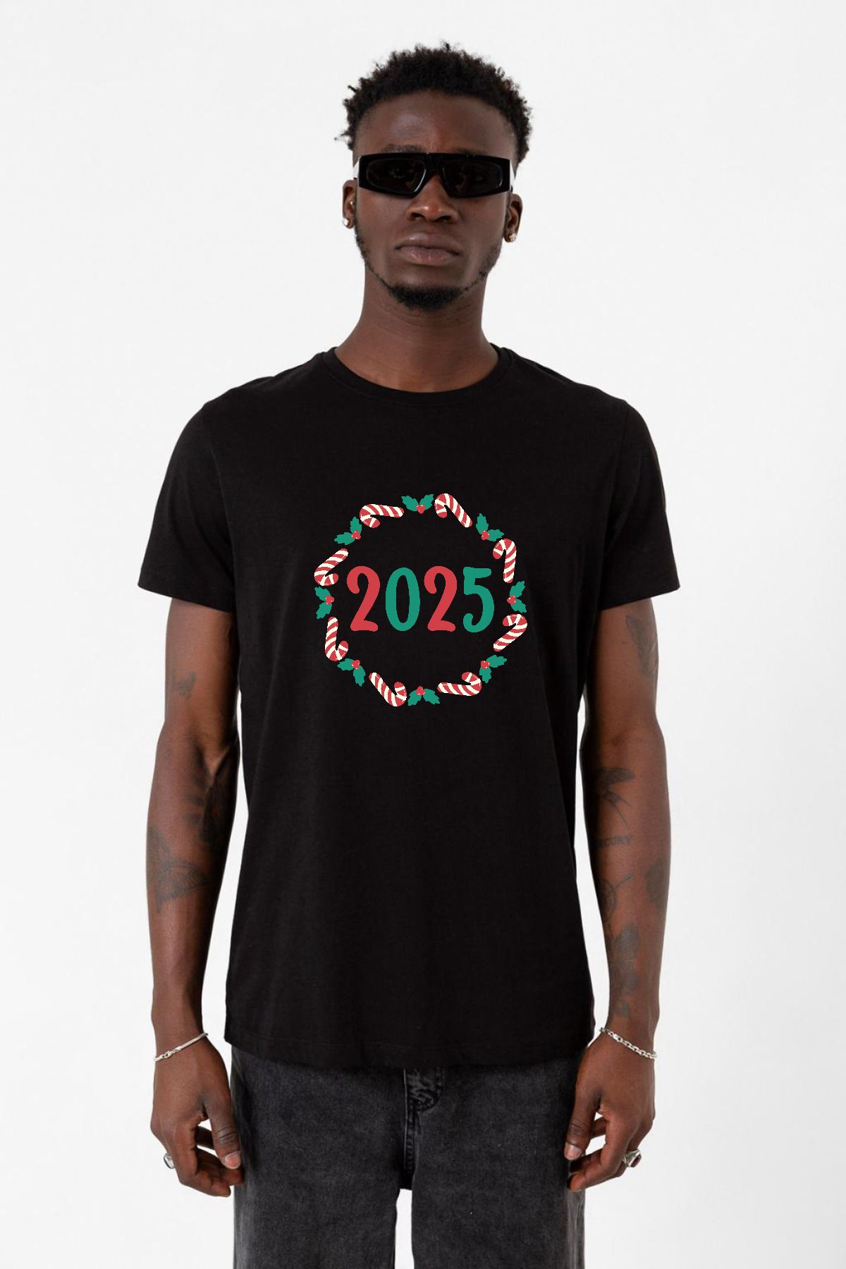 Tshirthane Christmas Holiday Wreath Siyah Erkek Tshirt