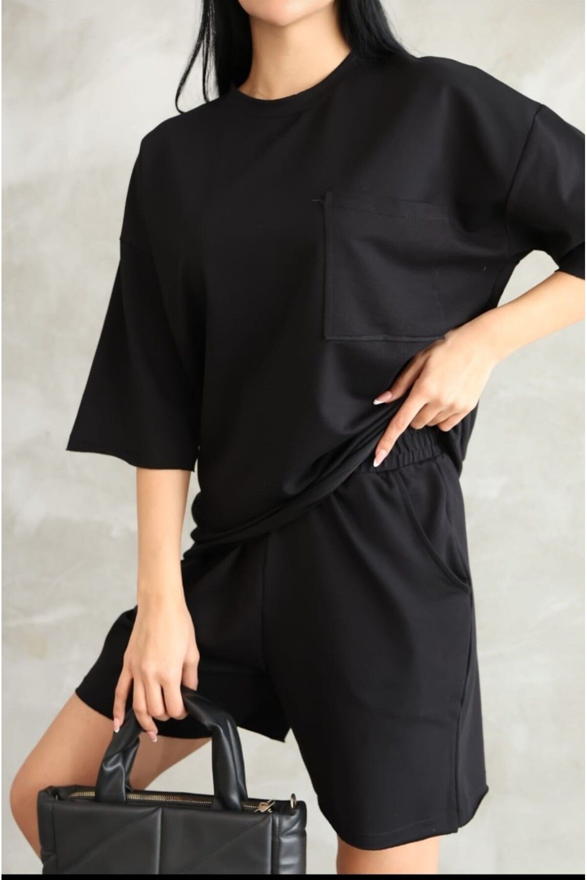 ZRA Kadın Kompakt, Oversize, İki İplik Dokuma, Alt Üst T-Shirt/Şort Takım