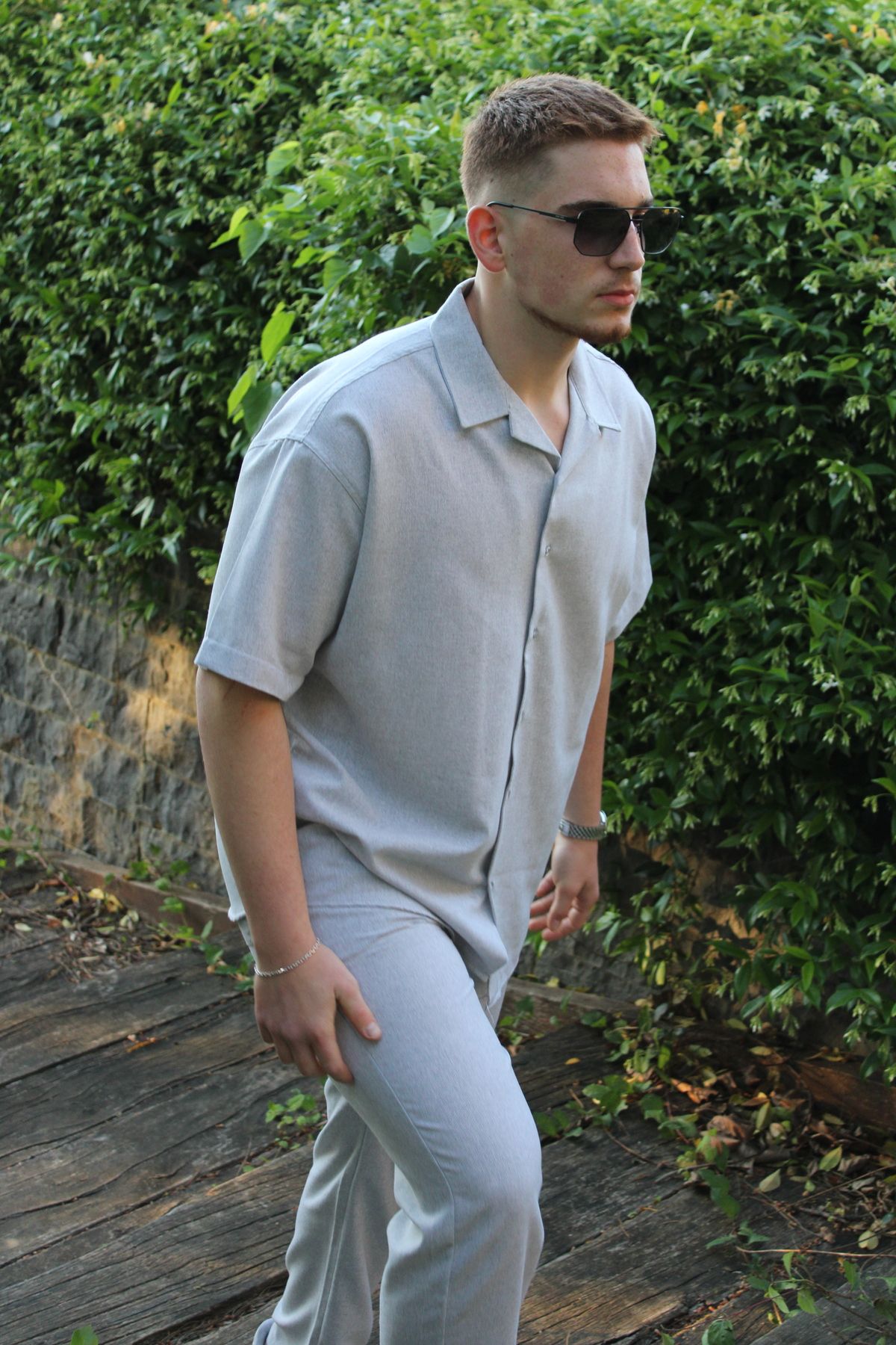 Alpha star Keten Baggy Pantalon Oversize Gömlek Takım