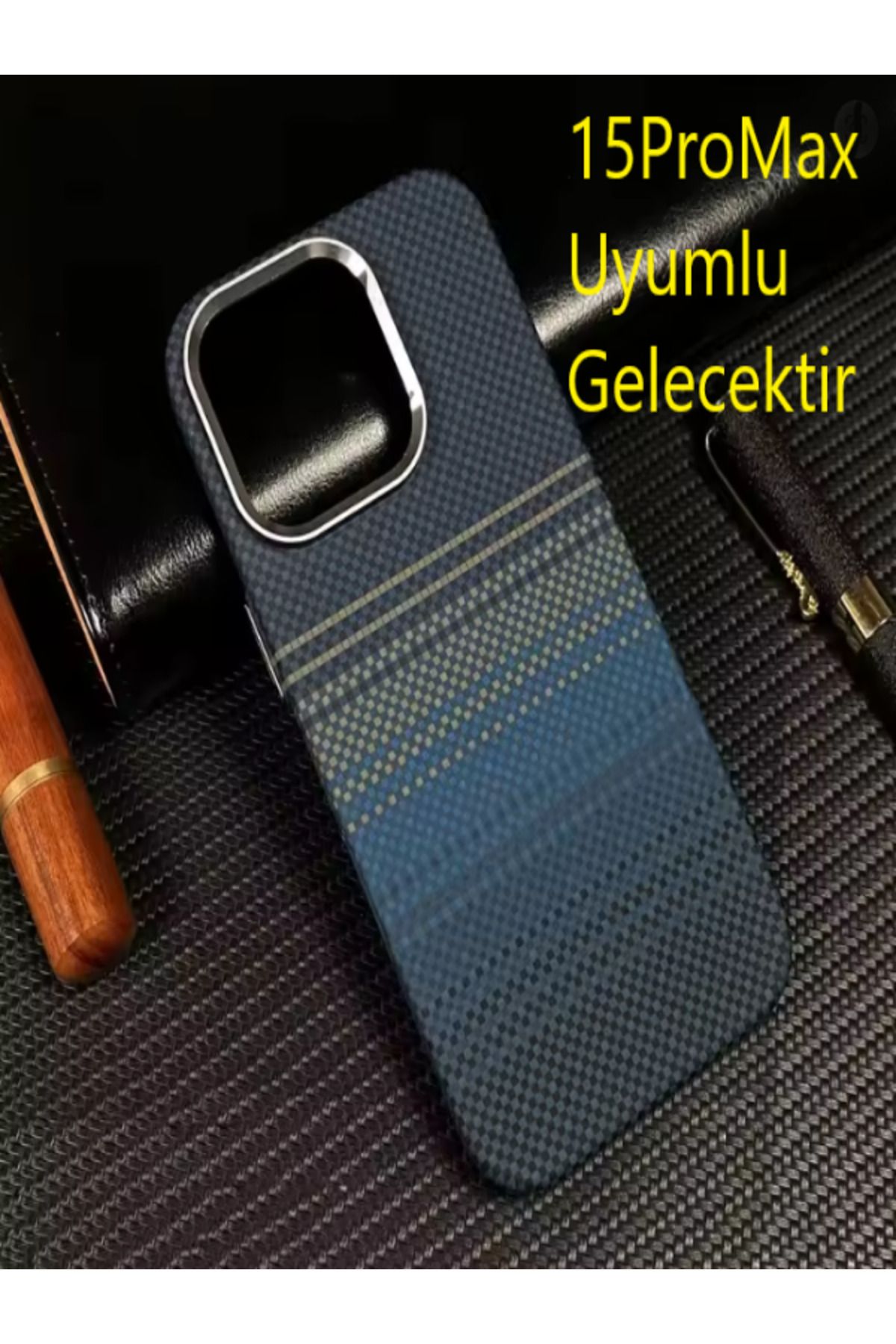 Kılıforyum iPhone 15ProMax Karbon Kılıf Kamera Koruma Metal Çerçeveli Mıknatıslı Magsafe Destekli