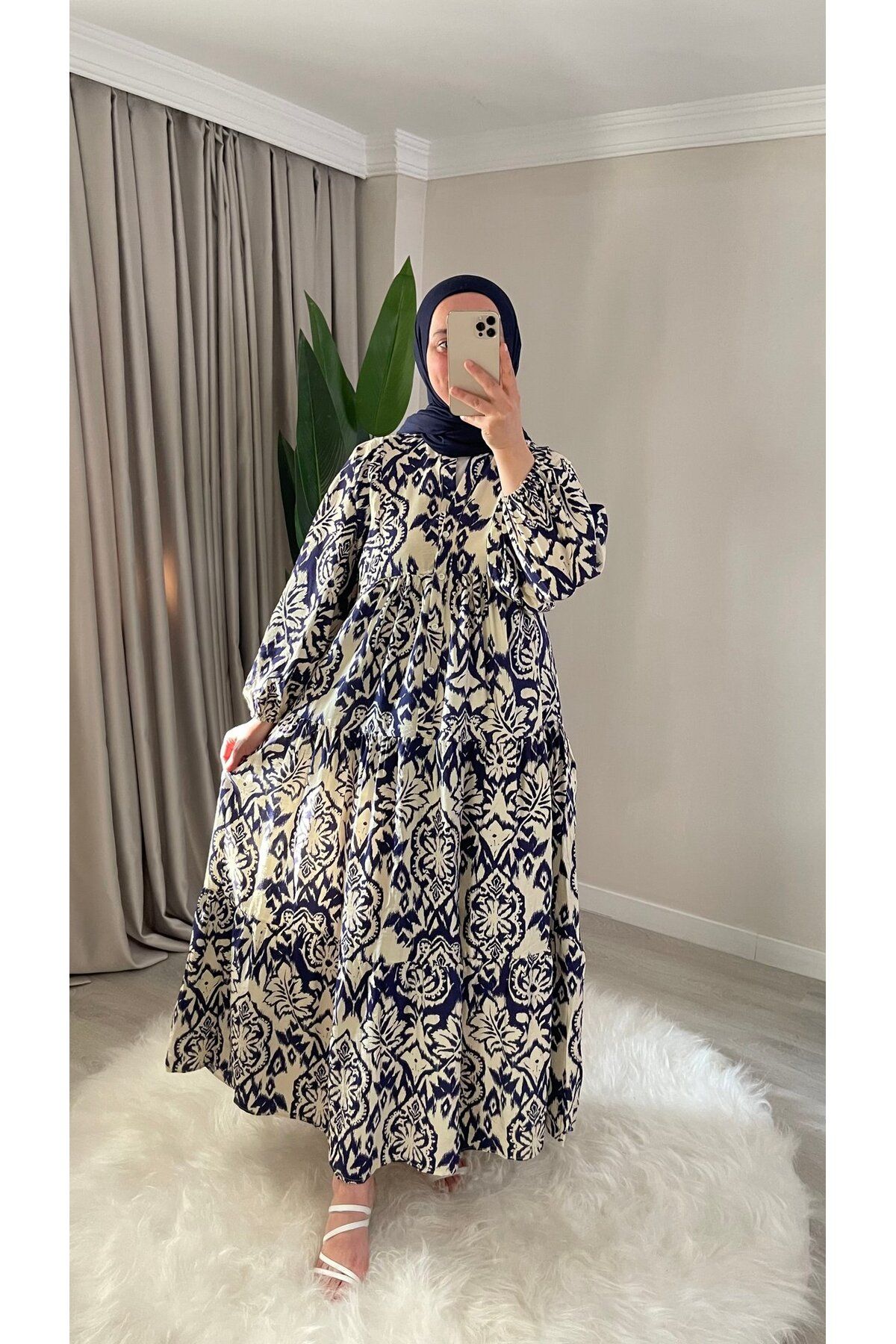 DEMET Yasemin Çiçekli - Modal Kumaş - Desenli Uzun Yazlık Elbise