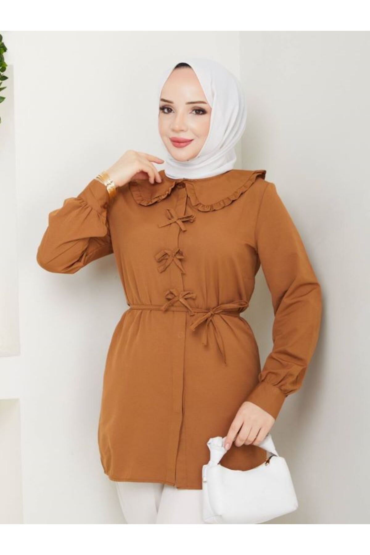SHİROSA bebe yakalı fiyonk detay tesettür tunik