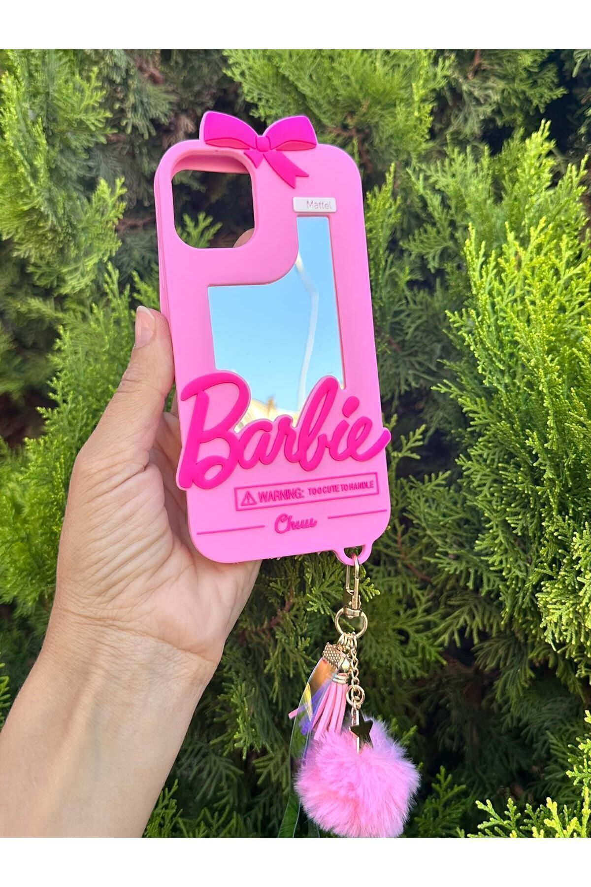 ZB Aksesuarda Moda iPhone 12 Pro Uyumlu Aynalı Ponponlu Barbİ Silikon Kılıf