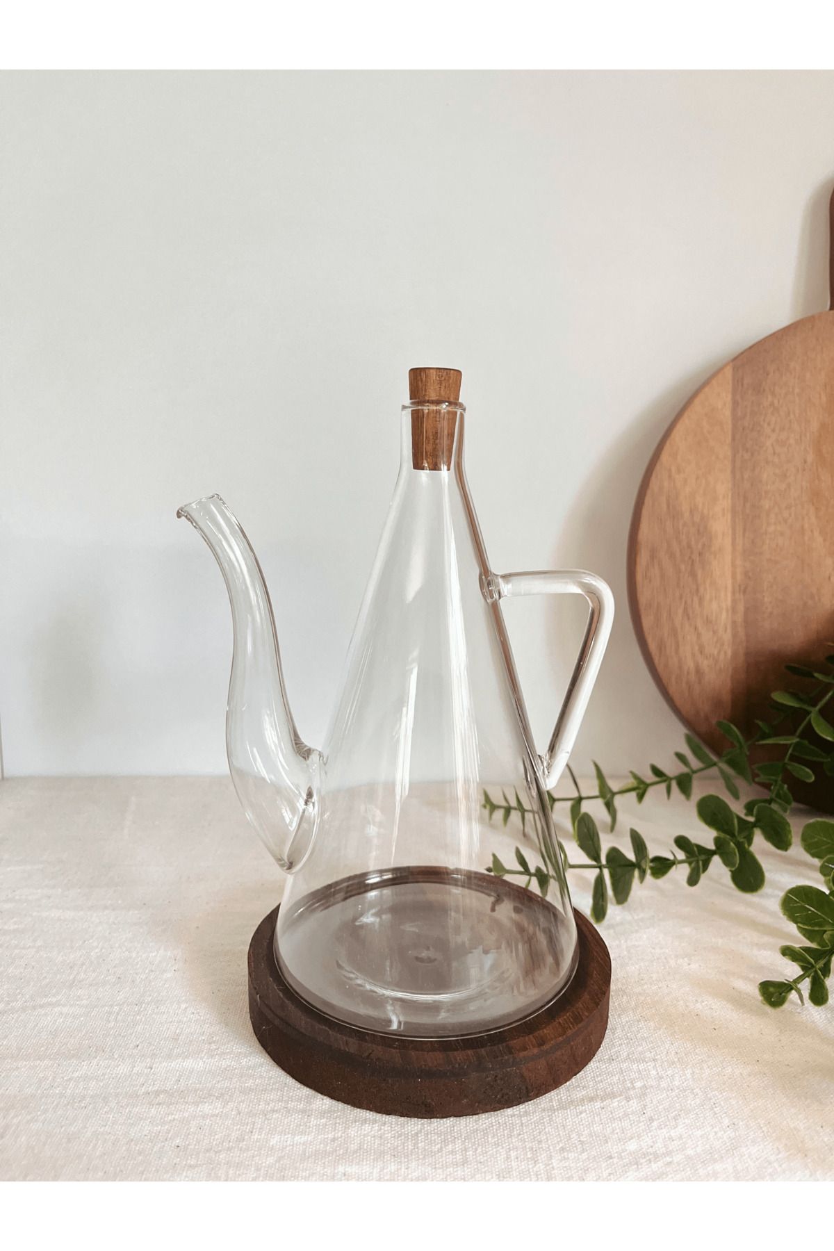 Bohemia Ahşap Altlıklı 500 ml Cam Ibrik – Yağdanlık, Sirkelik, Sosluk