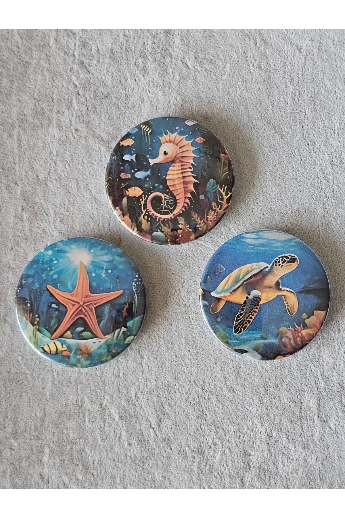 SiestaAccessories Deniz Canlıları Temalı Açacaklı Buzdolabı Magneti Üçlü Set / Buton Açacak Magnet