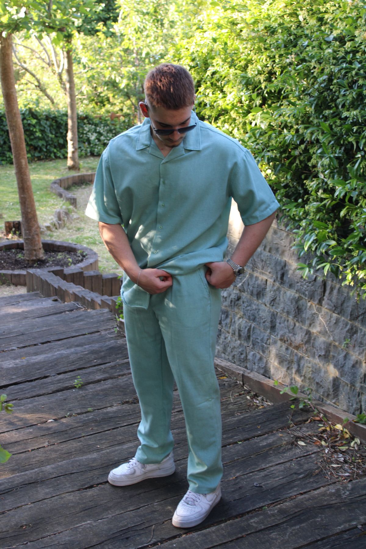 Alpha star Keten Baggy Pantalon Oversize Gömlek Takım