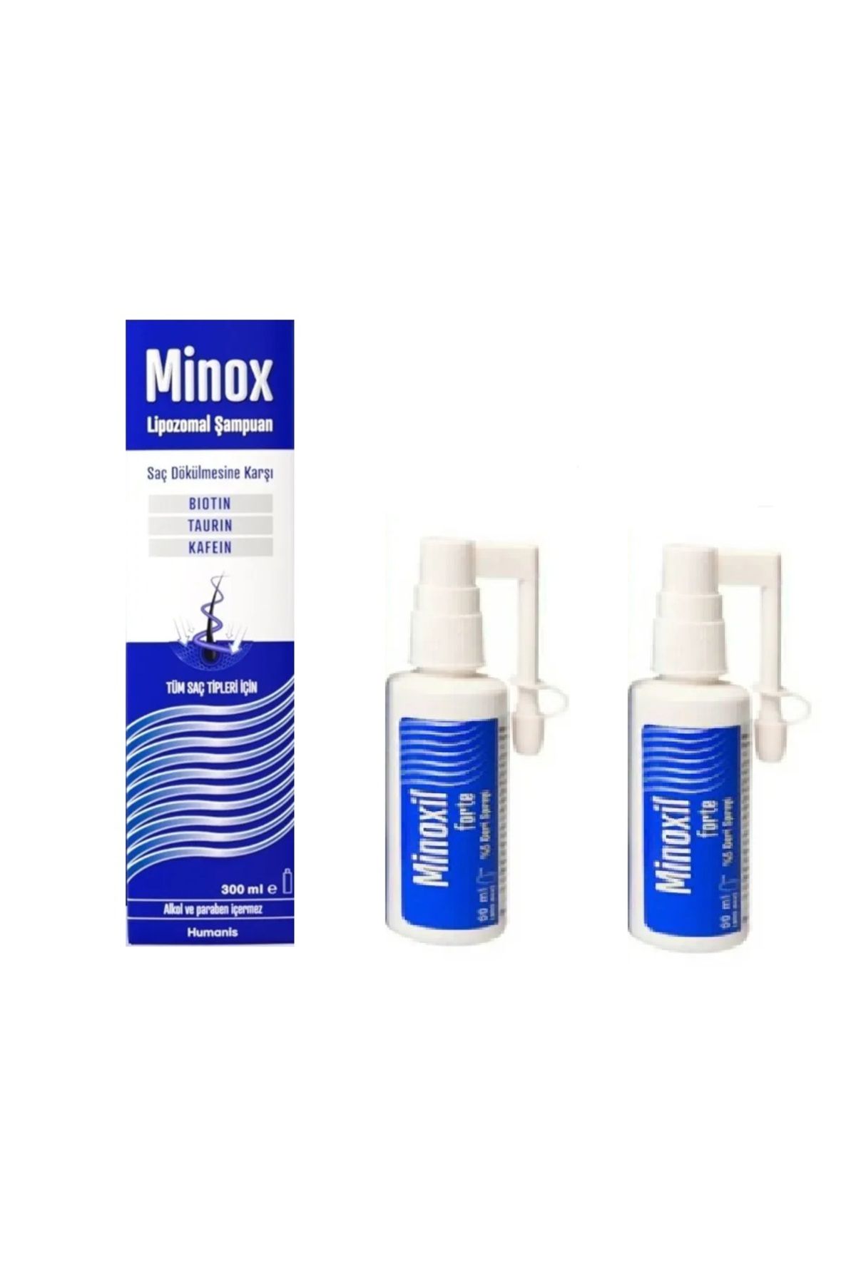 Humanis Minox Şampuan 300 ml ve 2 kutu 60 ml Minox Saç Spreyi Hediye