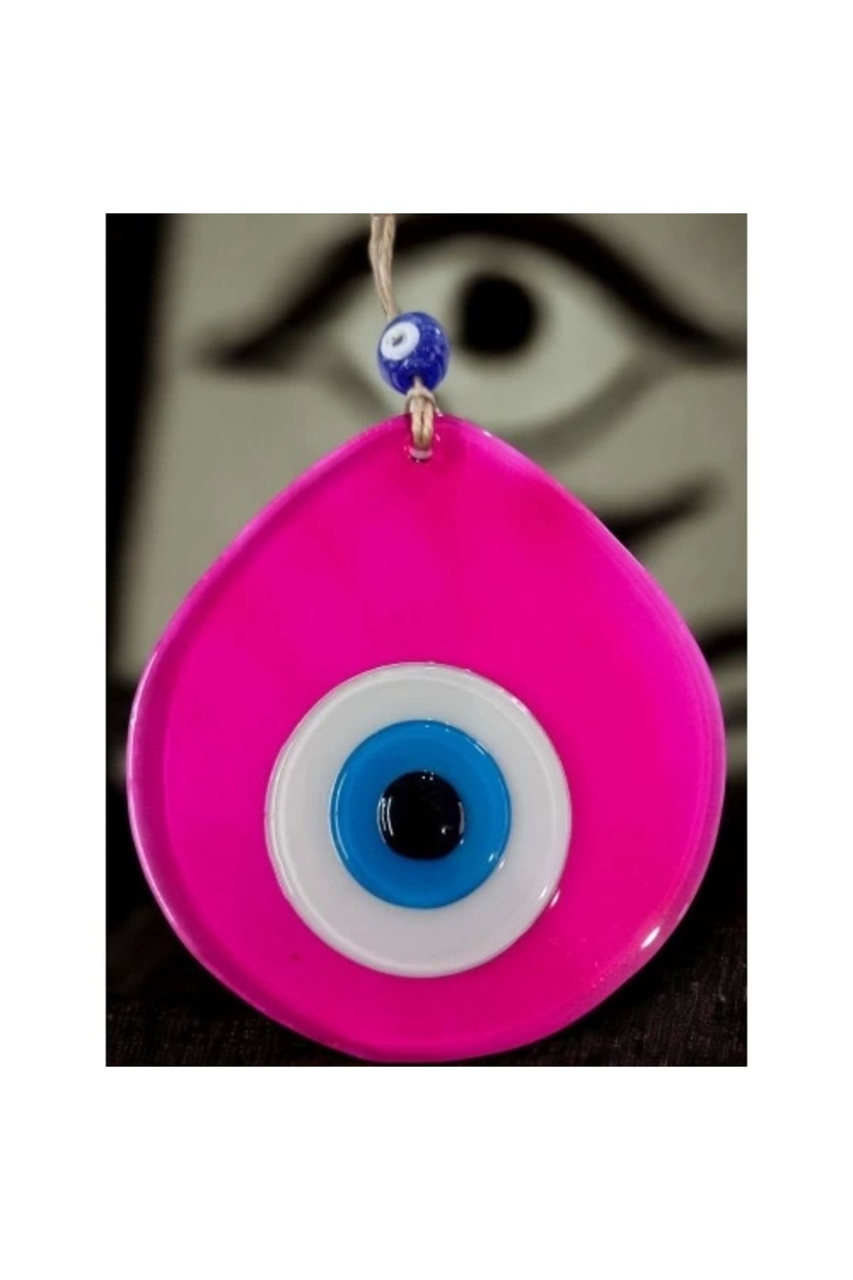 Lenaca Orta Boy Şeffaf Pembe Damla Desen Nazar Boncuklu Duvar Dekoru Cam Duvar Süsü