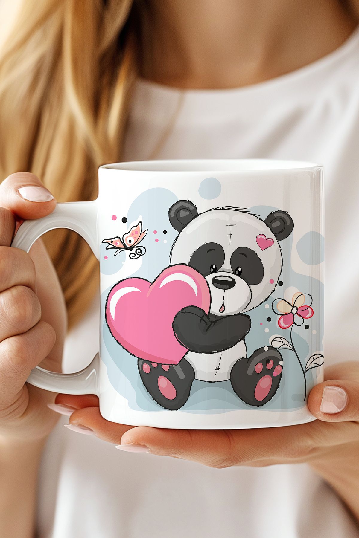 expreshediye Kalpli Panda Ayıcık Kupa Bardak