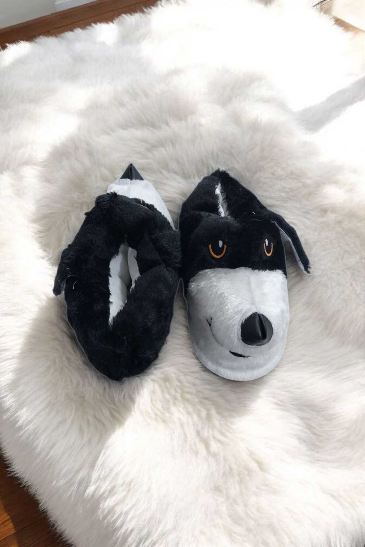 Migenty Köpek figürlü ERKEK Panduf Rahat Ve Şık süper yumuşak peluş kumaş ev pandufu kaymaz tabanlı görsel 2