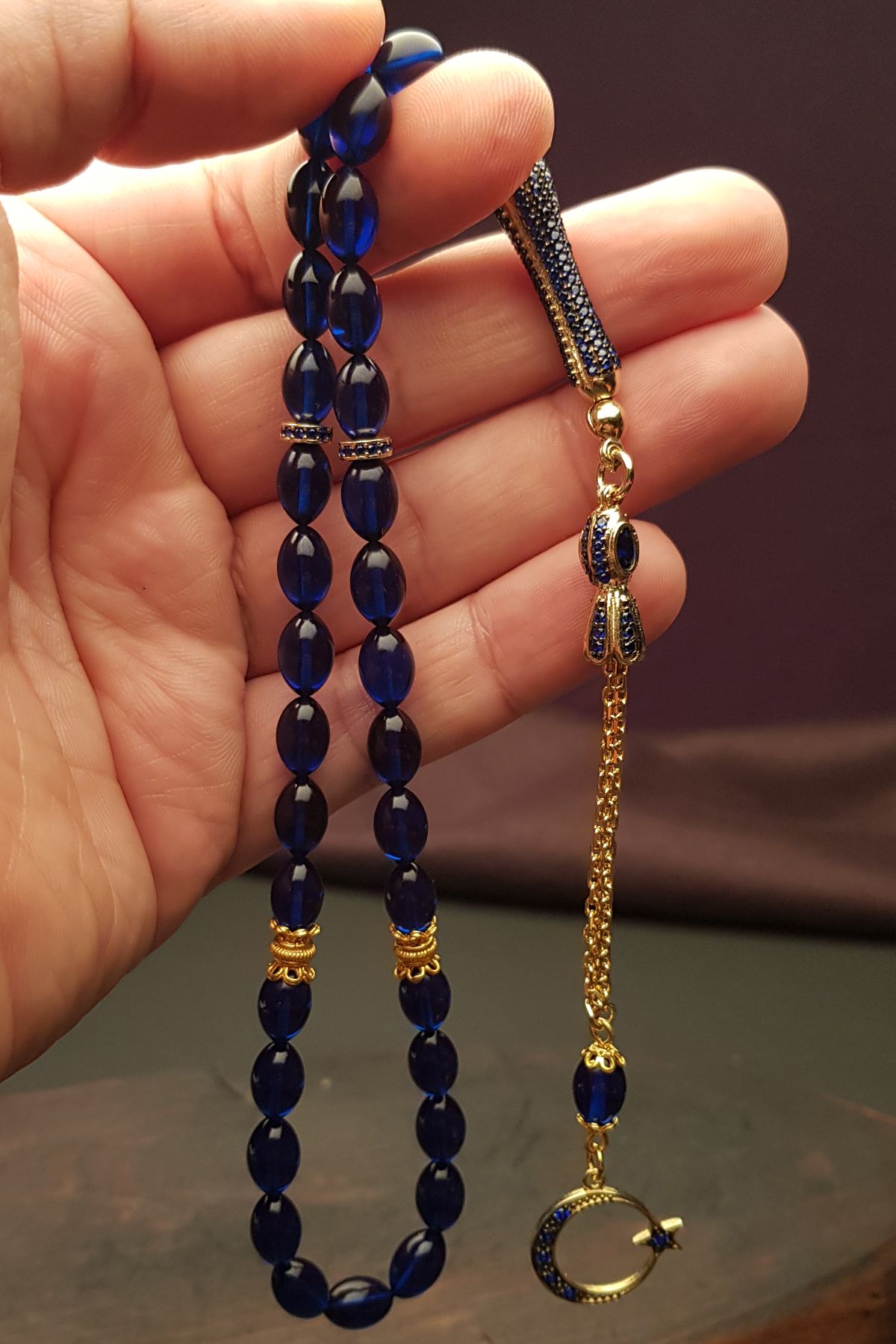 EHİNOS Sertifikalı Altın Kaplama Gümüş Püskül 8x12mm Ateş Kehribar Tesbih