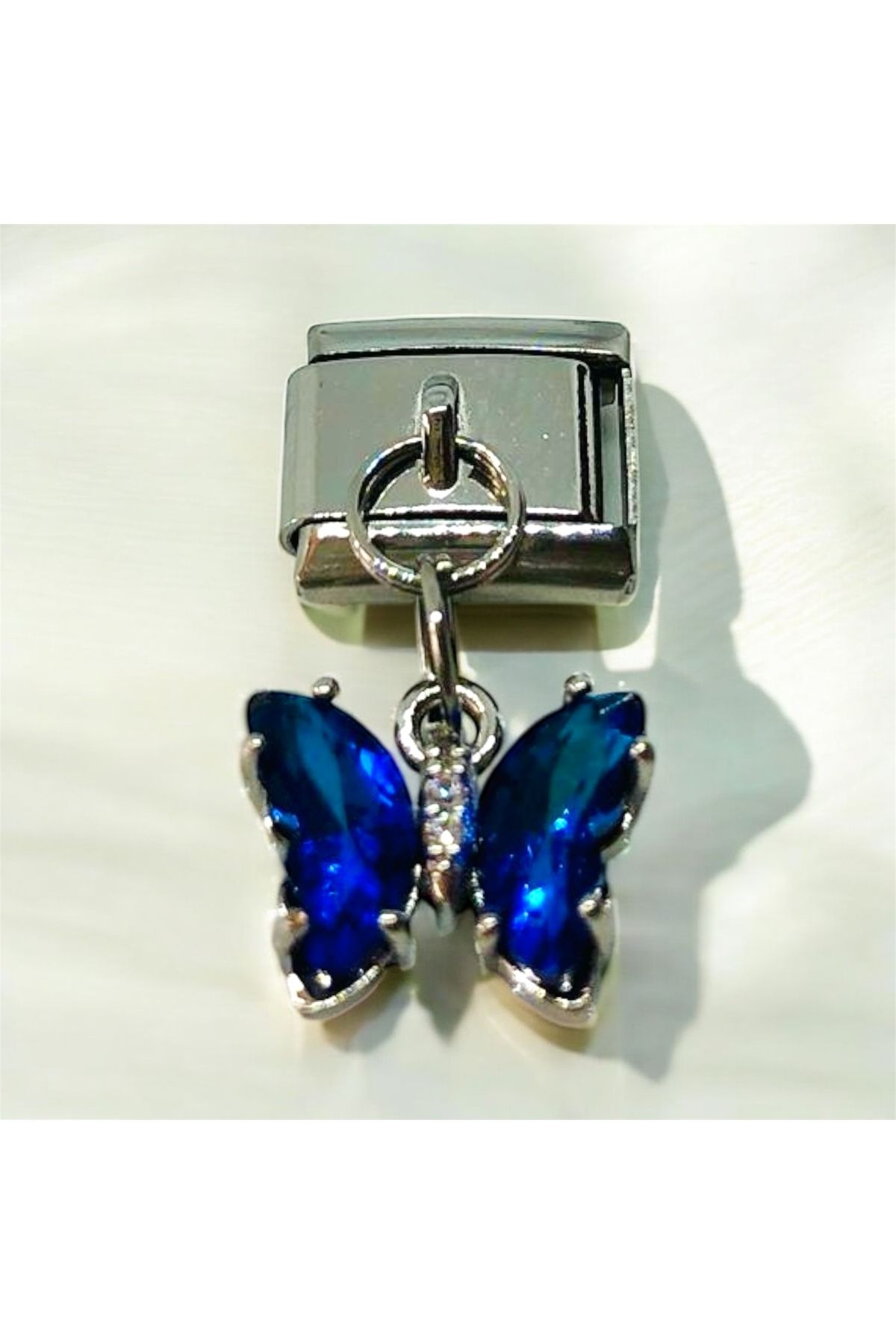 MeSin Store MAVİ TAŞLI KELEBEK ÇELİK CHARM ( SADECE CHARM GÖNDERİLİR BİLEKLİK DAHİL DEĞİLDİR