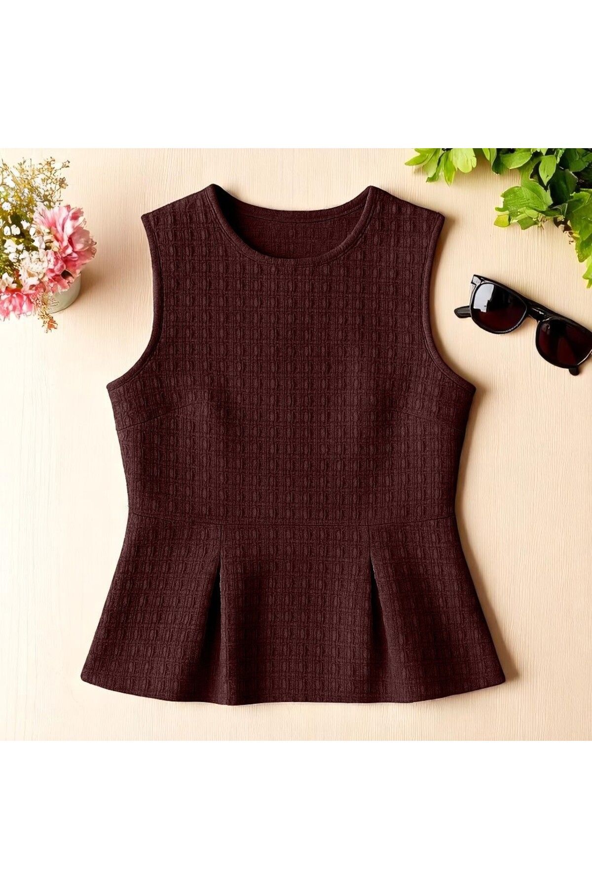 Gameyal Kadın Rahat Kalıp Gofre Kumaş Çıma Detaylı Bisiklet Yaka Bluz Crop