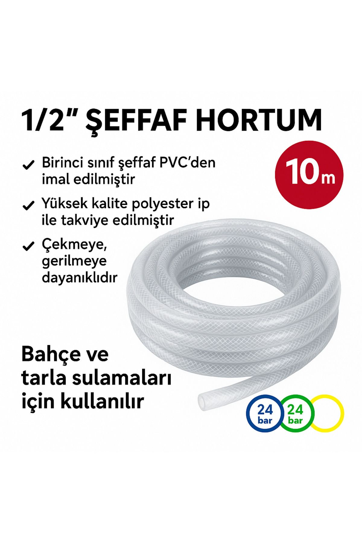 Aksay Plastik 10 Metre – Sardunya 1/2” Şeffaf PVC Bahçe Hortumu