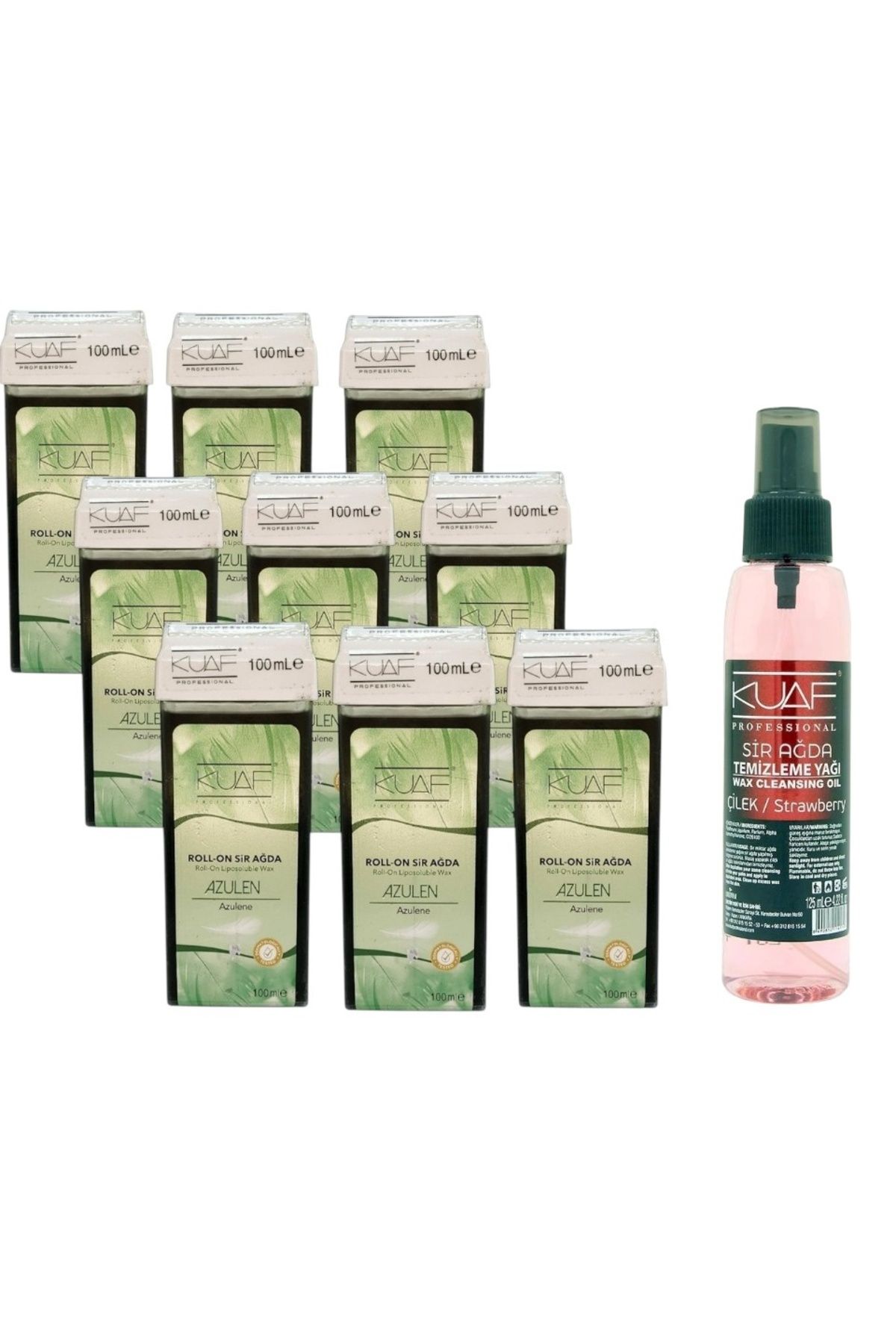 Kuaf Azulen Kartuş Ağda 100 ml 9 Adet + Kuaf Sir Ağda Temizleme Yağı 125 Ml-Çilek