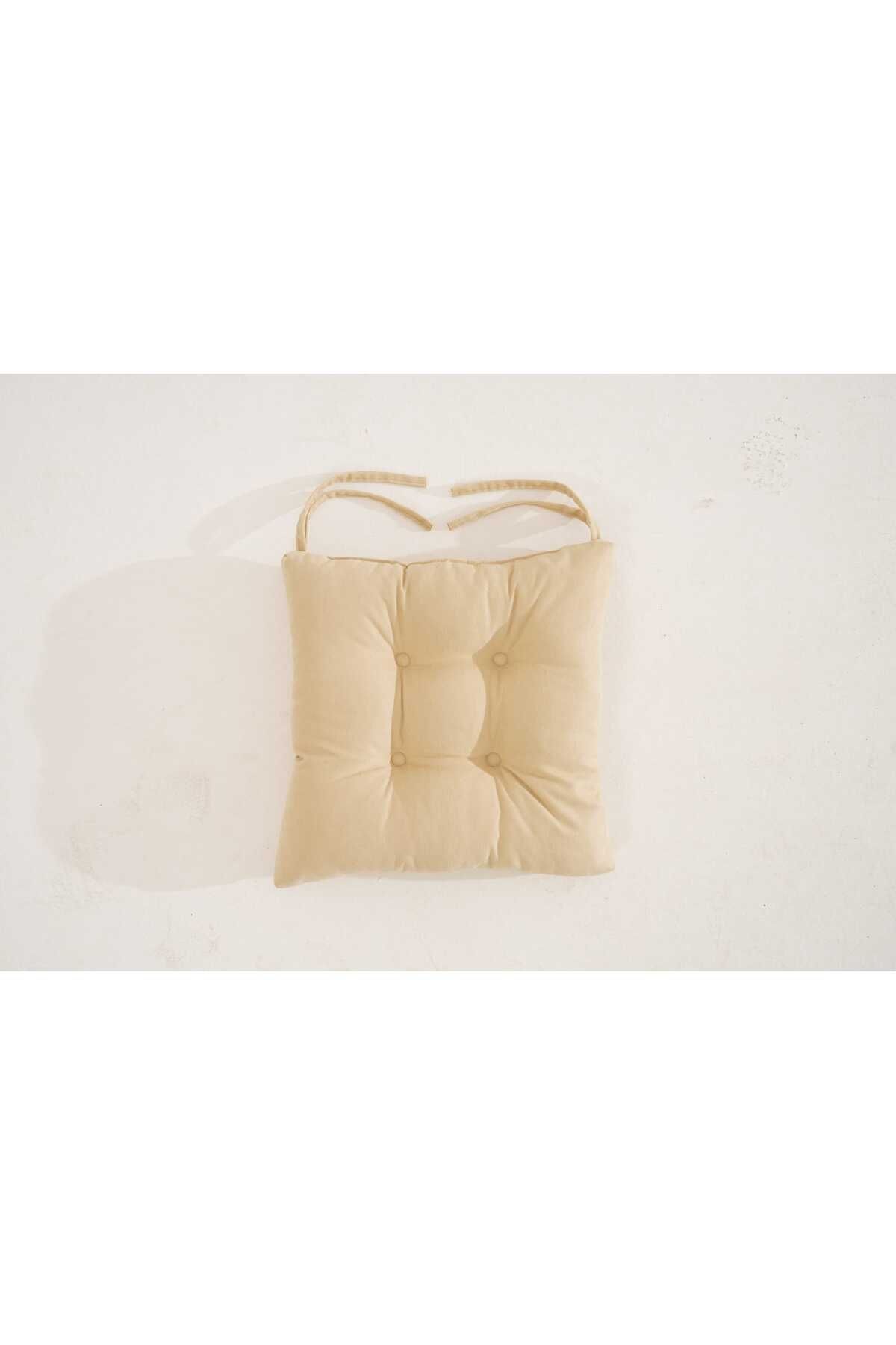 UYKUPEREST 4’lü Pastello Sandalye Minderi – Bej – Bağcıklı, Slikon Dolgulu, Yıkanabilir – 40x40