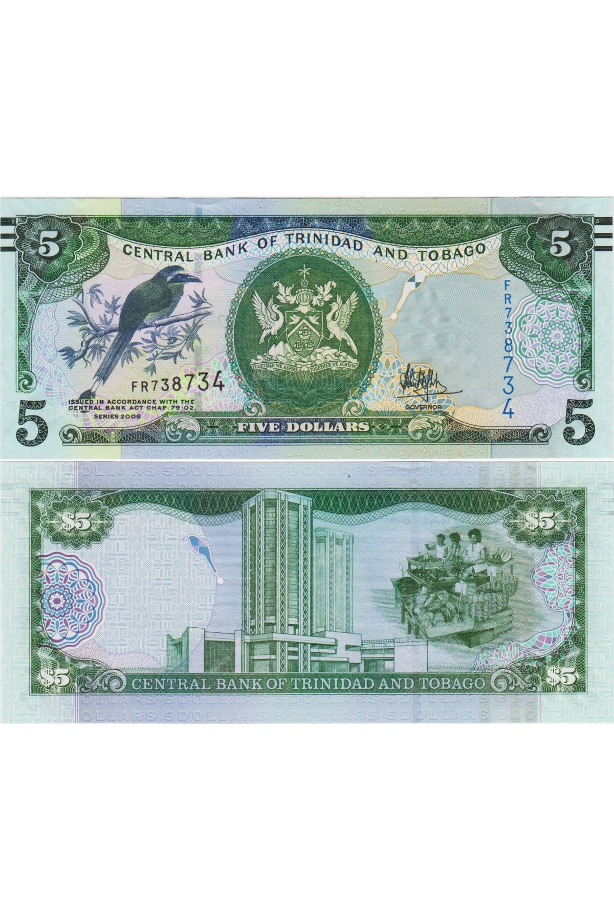 Banknoting TRİNİDAD ve TOBAGO 5 DOLAR 2006 (2017) ÇİL KONDİSYON.