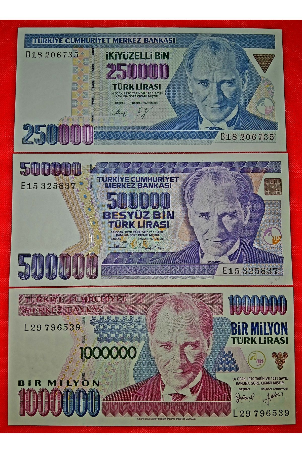 DÜZGÜN TİCARET 7.EMİSYON KAĞIT PARA 250.000/500.000/1.000.000 LİRA ÇİL LOT 3 ADET