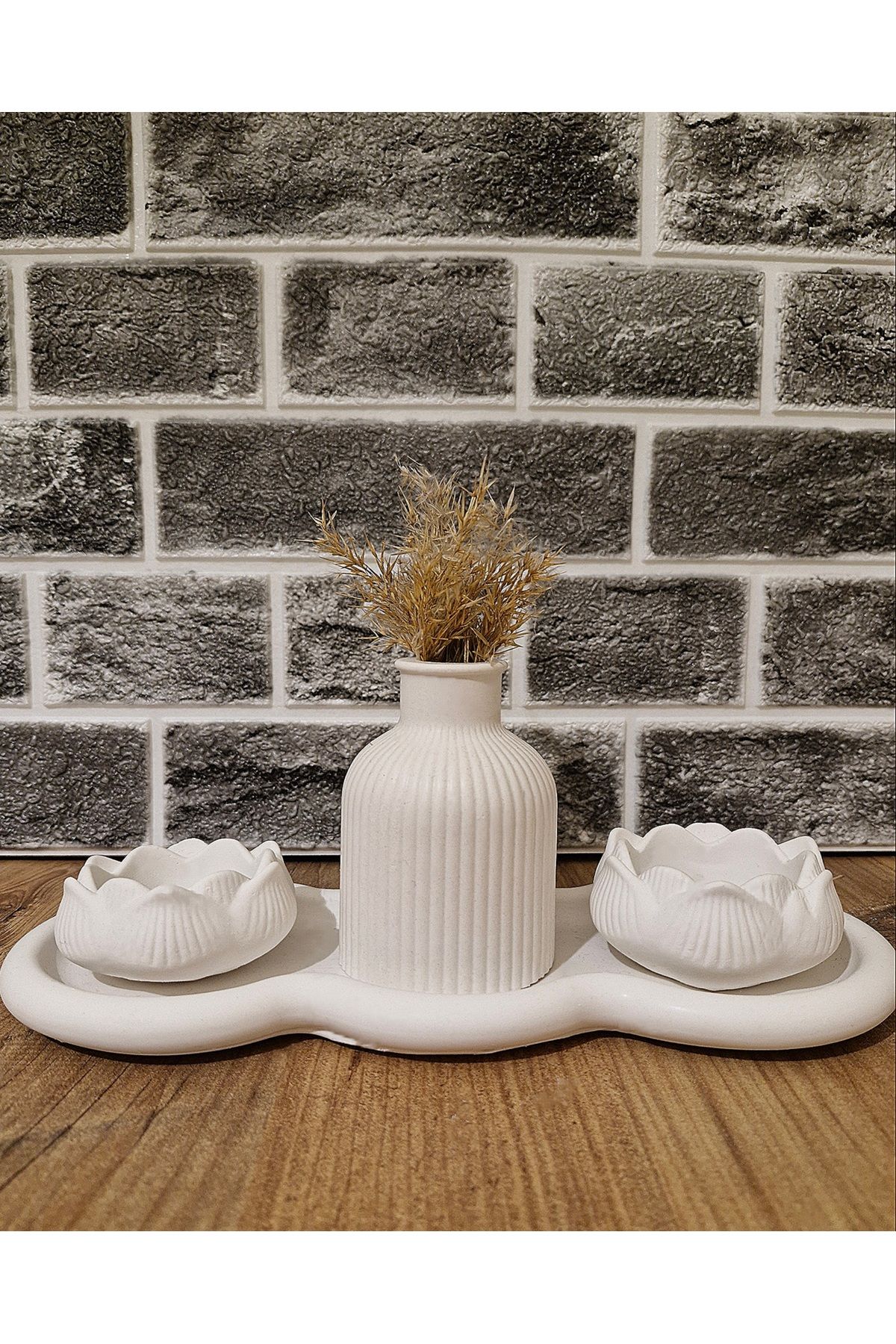 misefhome Dekoratif Mum Vazo Ve Tabak Seti - Tealight Mum Dahil