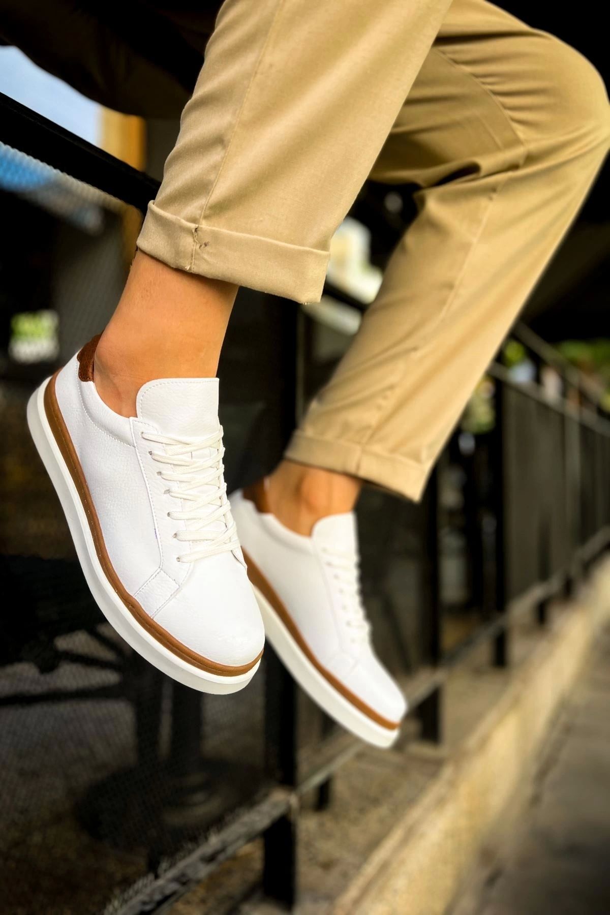 Nateli CH979 Santoni GBT Spor Erkek Ayakkabı BEYAZ/TABA