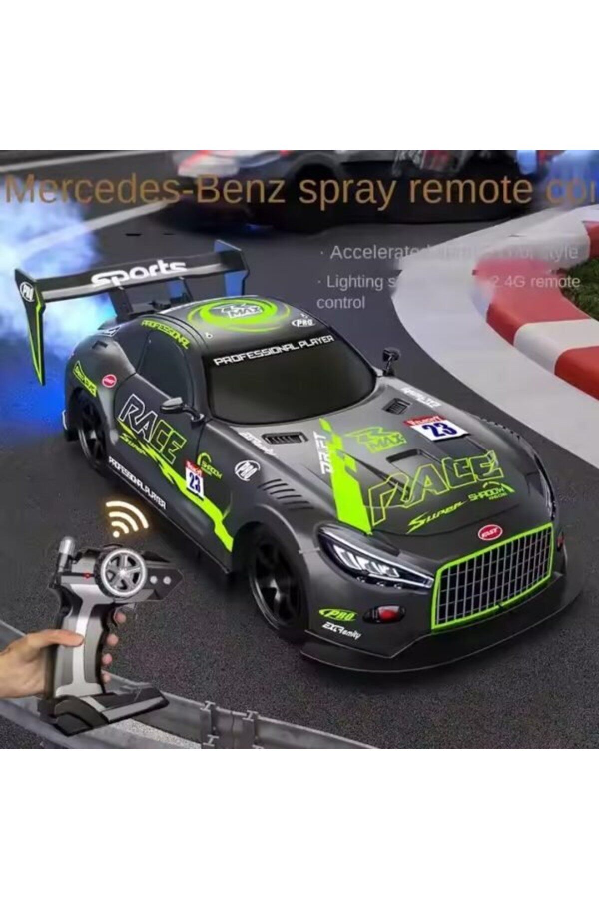 OEM-Remote control car with flashing lights, water spray, drift, racing vehicle for children, Green 3