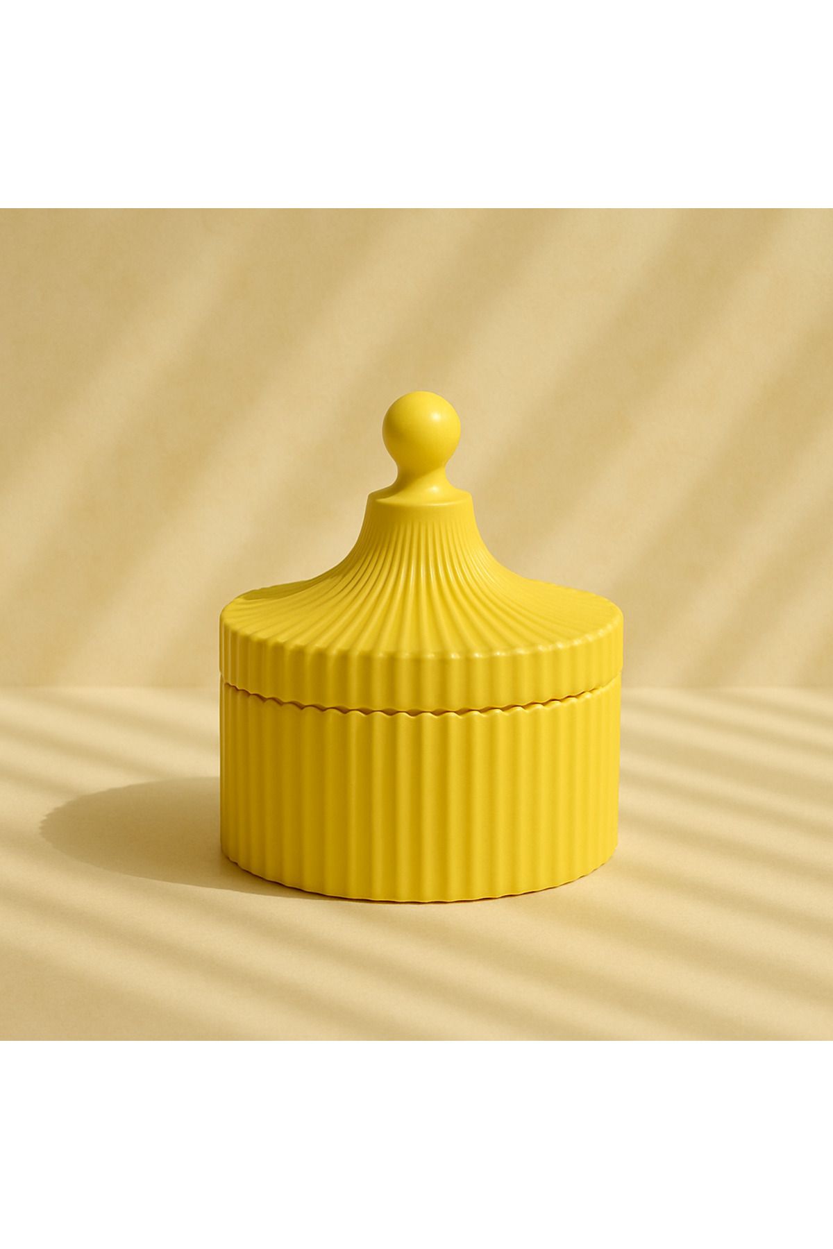 Omerella Şık Kapaklı Dekoratif Beton Organizer / Kutu / Takılık Mumluk Sarı