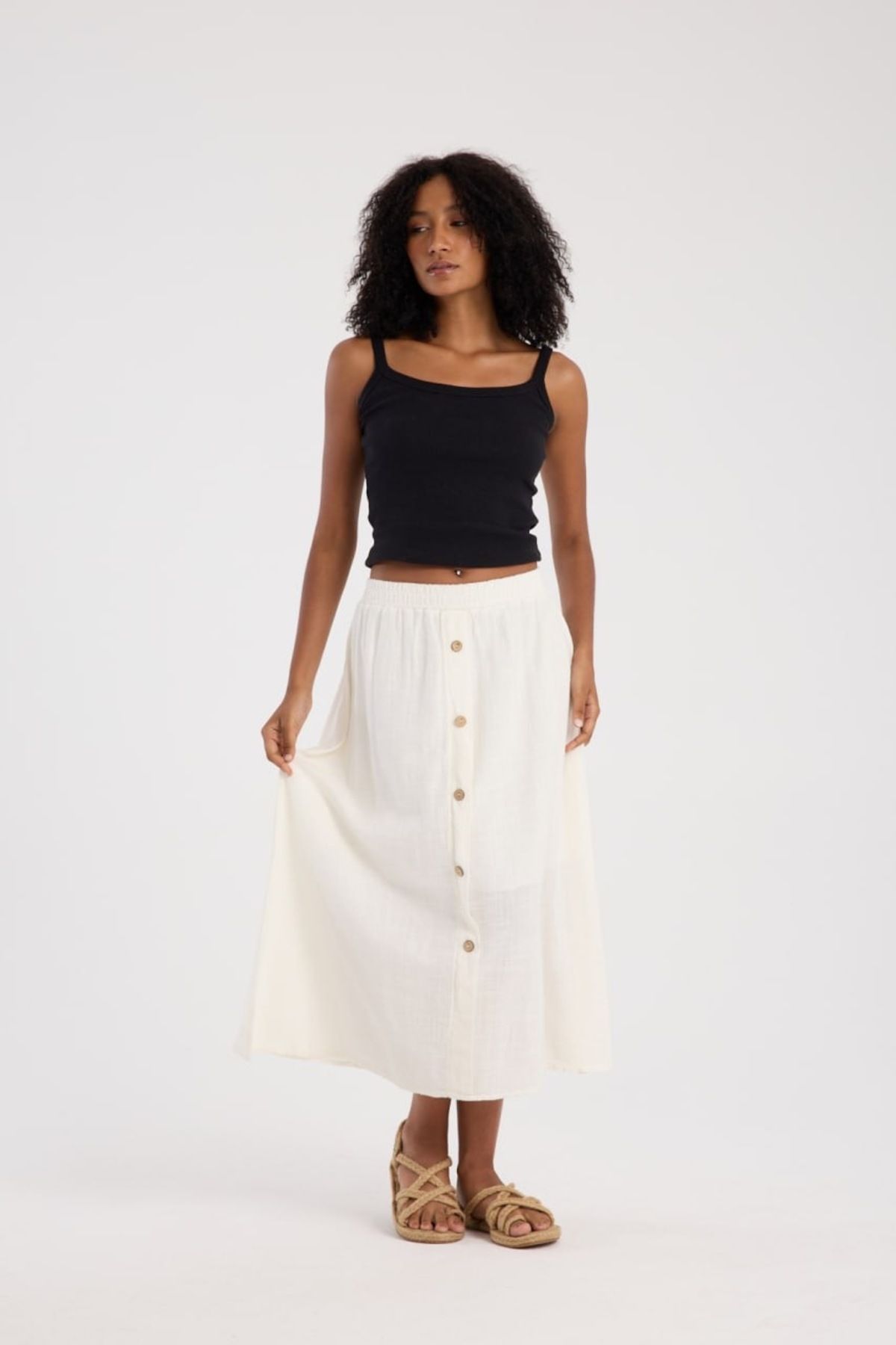 İLKCET MODA-Front Button Detailed Midi Skirt 7