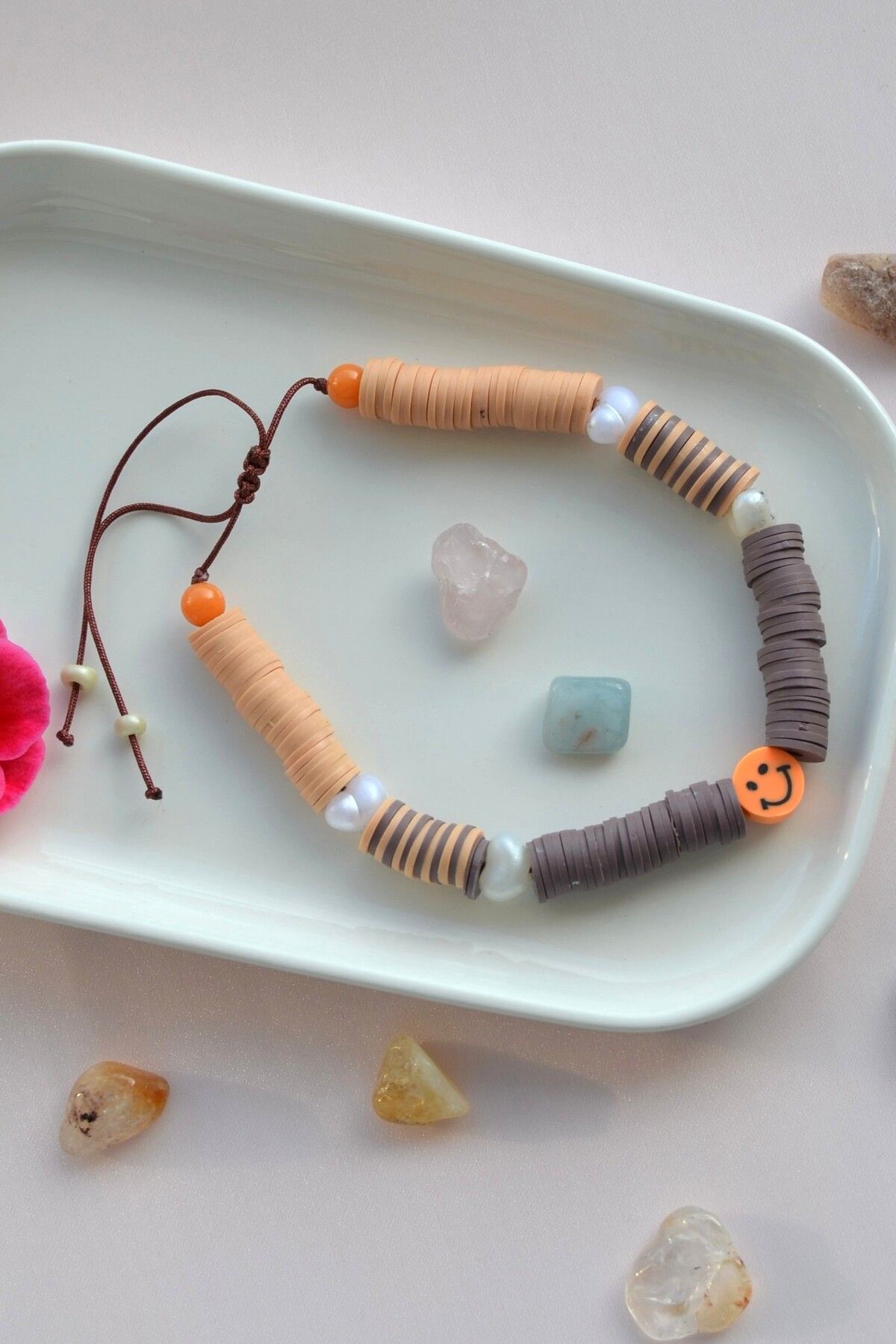 Sacce Scarves&Accessories Fimo Halhal Renkli Ayarlanabilir İpli Somon Bej Tonlu