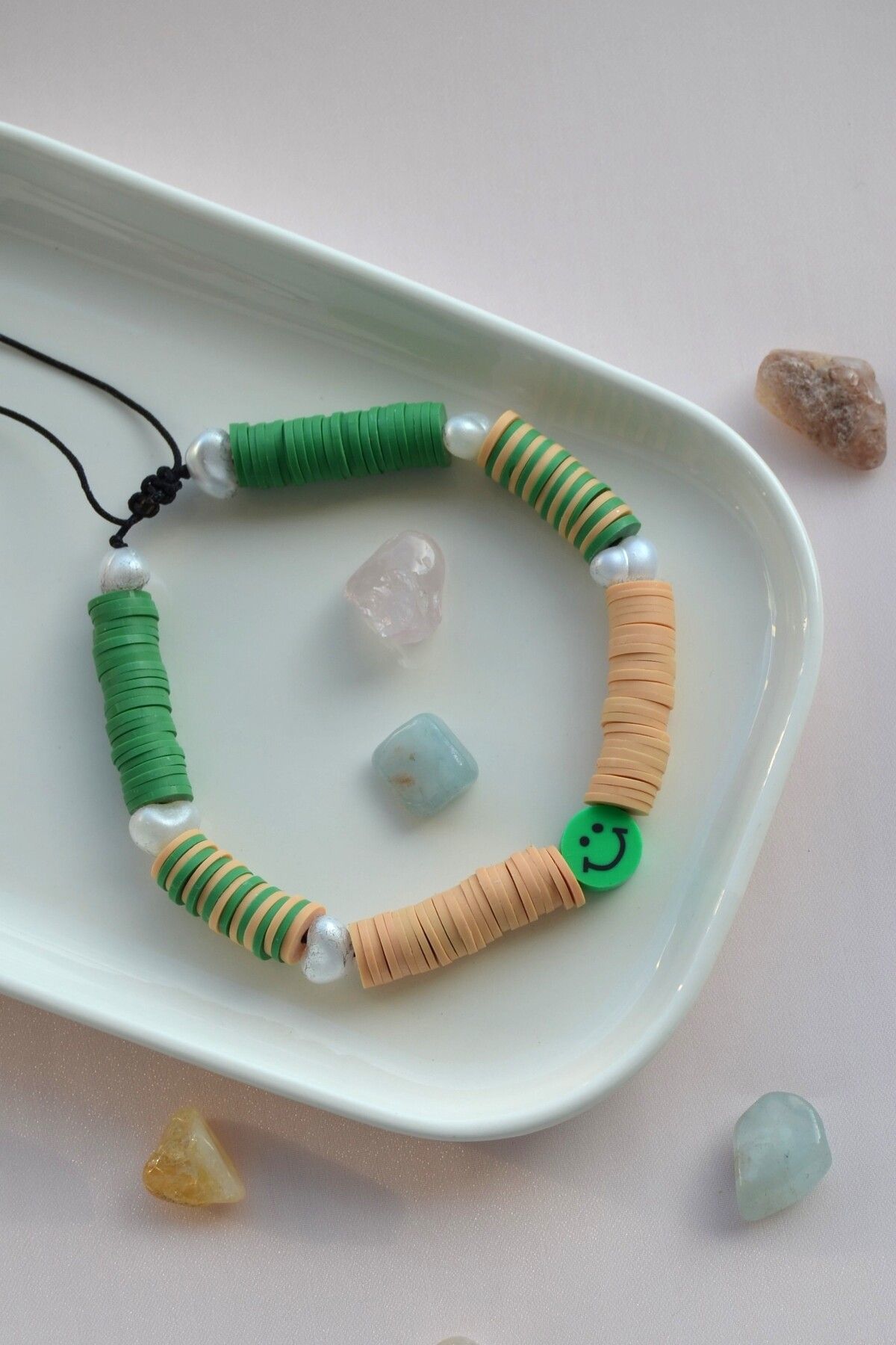 Sacce Scarves&Accessories Fimo Halhal Renkli Ayarlanabilir İpli Pudra Yeşil Tonlu