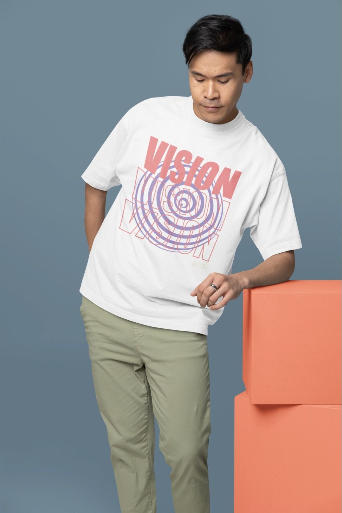 Butik %100 PAMUK ERKEK/KADIN -VISION 1- TRANSFER BASKILI YUVARLAK YAKA KISA KOL TİŞÖRT