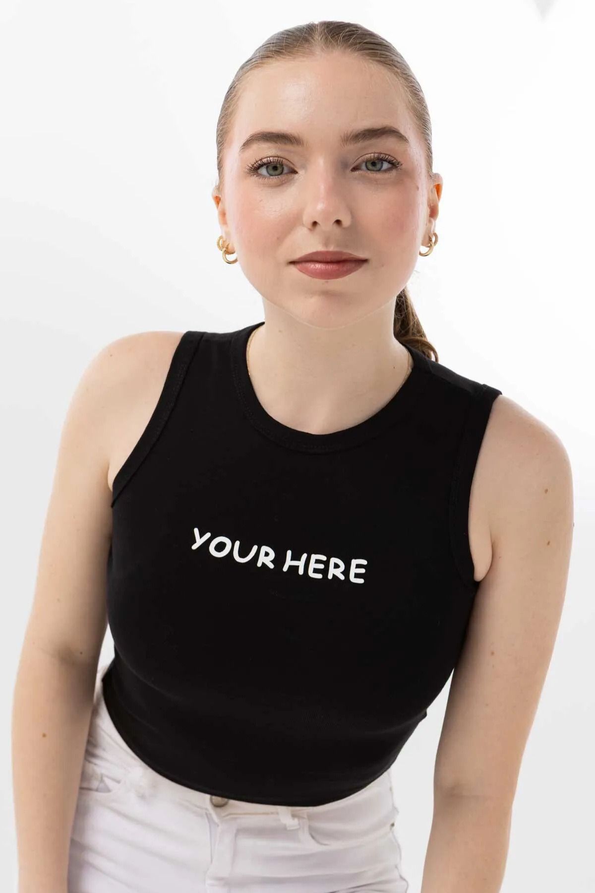 let s shine Kadın Baskılı Sıfır Yaka Örme Crop
