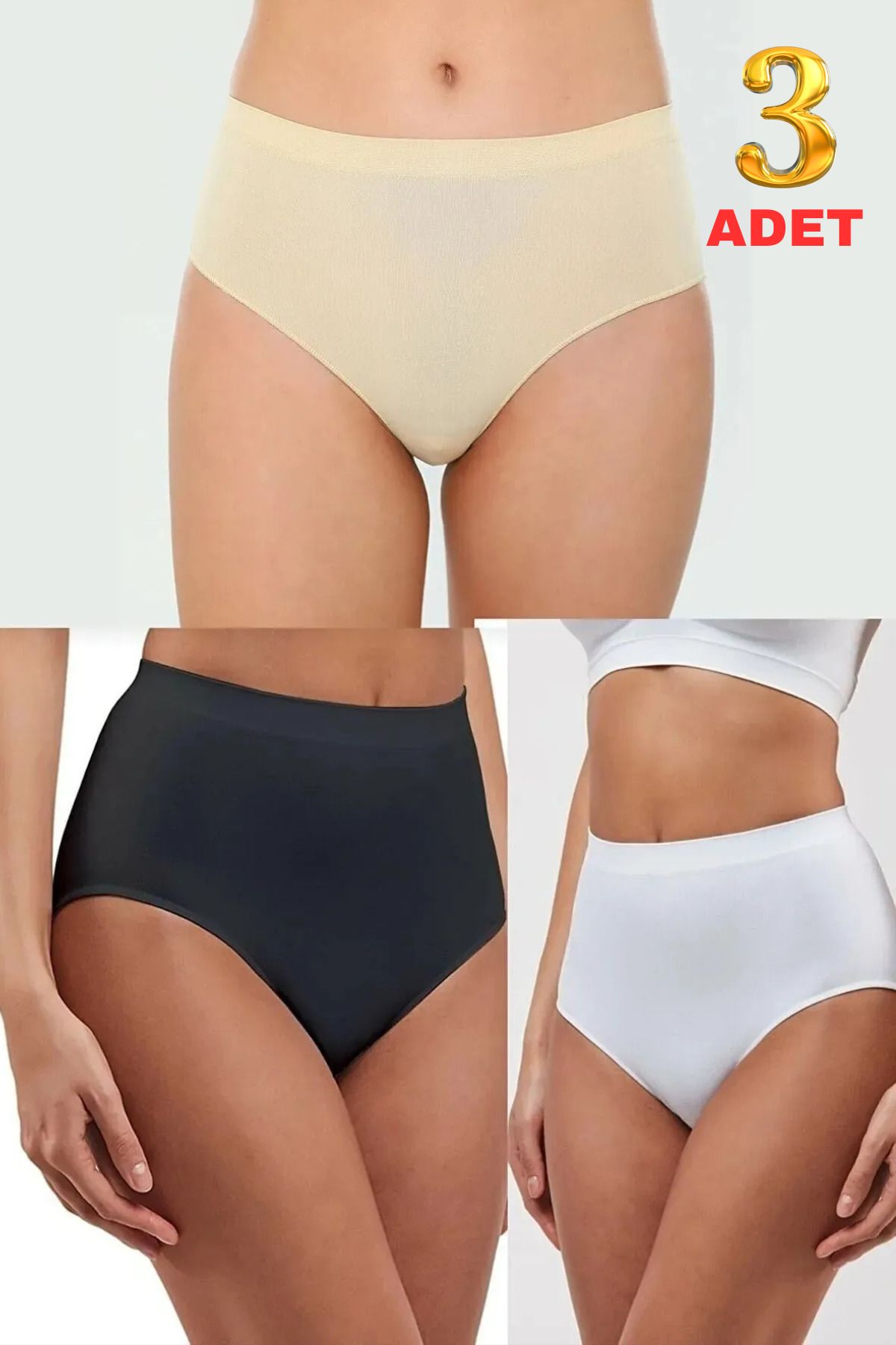 Limon Socks Yüksek Bel Dikişsiz Lastiksiz Kilot Lazer Kesim Iz Yapmayan (3 ADET) Kadın Külot